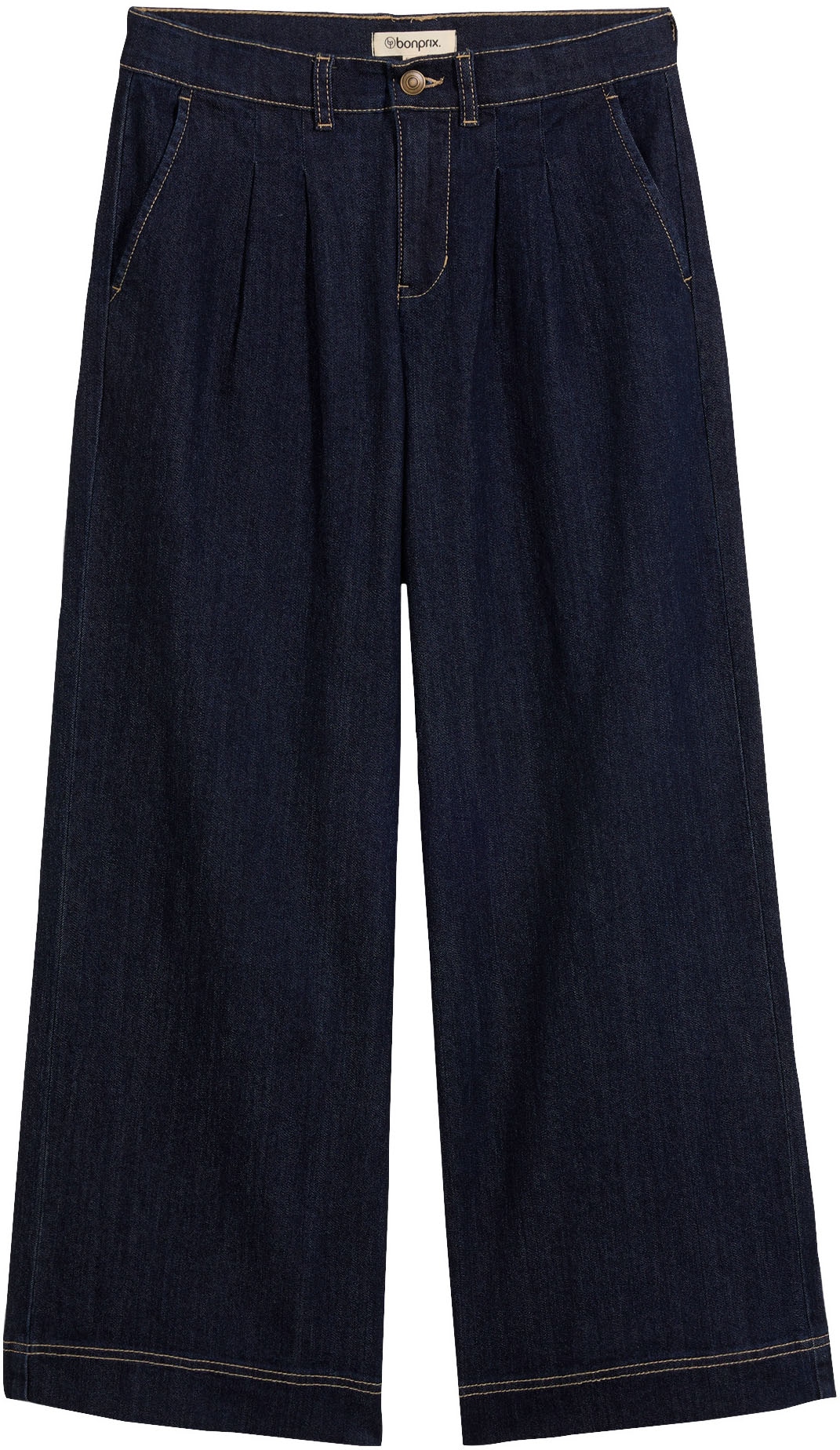bonprix Jeans large »Wide-Leg-Jeans High Waist, Bequembund« Loose Fit Passform, High Waist, mit Bundfalten