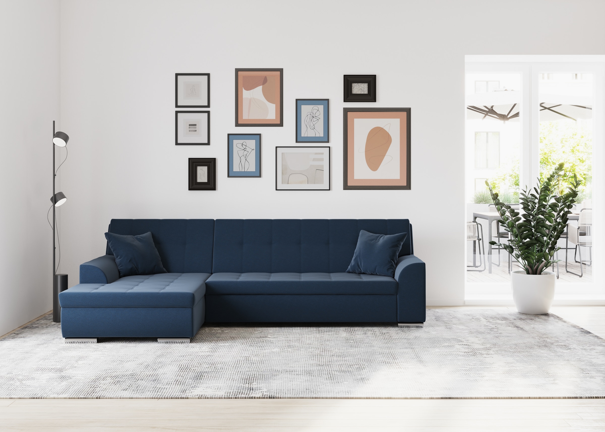 DOMO collection Ecksofa »TREVISO viele Bezüge, auch in Cord, L-Form, 267x178 cm« wahlw. mit Bettfunktion, inkl. Zierkissen, Unser Dauertiefpreis