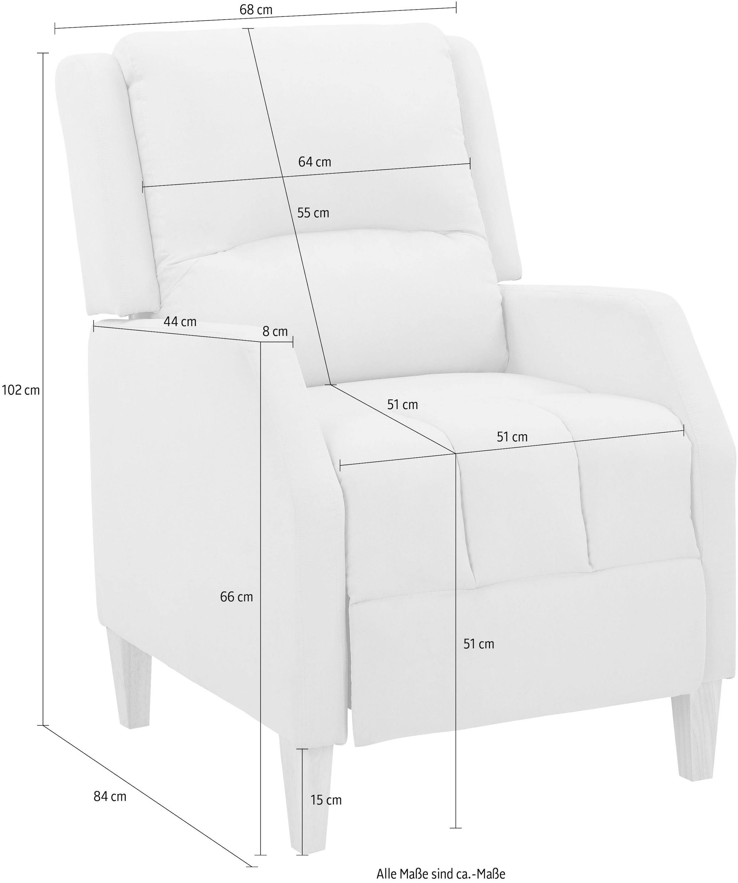 Home affaire Relaxsessel »Tholey«, (1 St.), Relaxsessel mit Verstellung, Sitz und Rücken gepolstert, Sitzhöhe 51cm