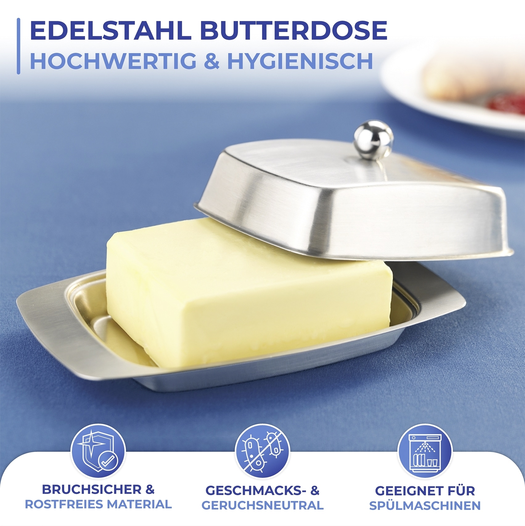 Maximex Butterdose »Edelstahl«, (1 tlg.), Butterbehälter für 250 g Butter zum Servieren, spülmaschinengeeignet