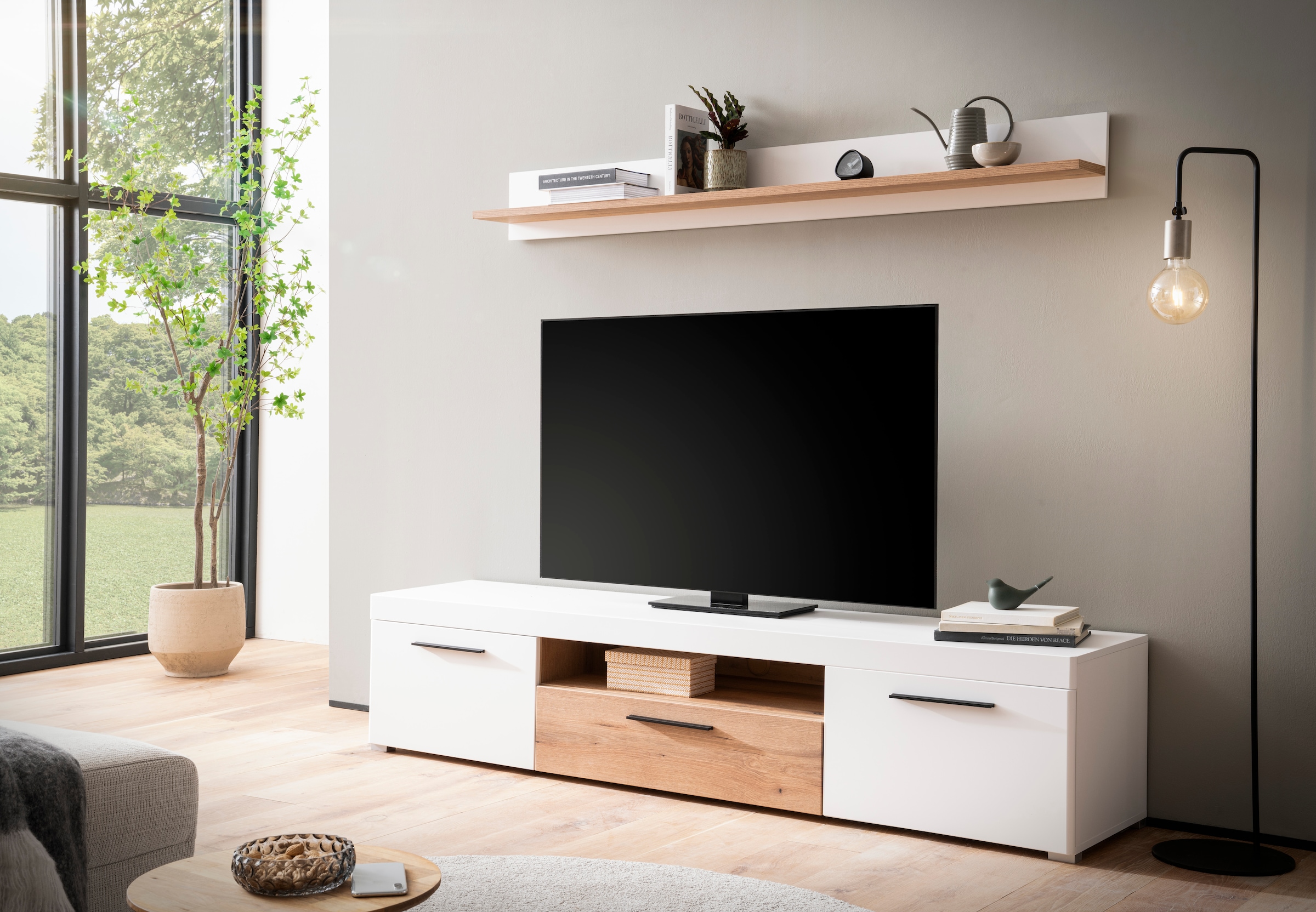 Image of Home affaire Wohnwand "Salerno, moderne Anbauwand, Wohnzimmer-Set, Weiss mit Eiche Evoke Dekor" Set, 2 Stk. tlg.