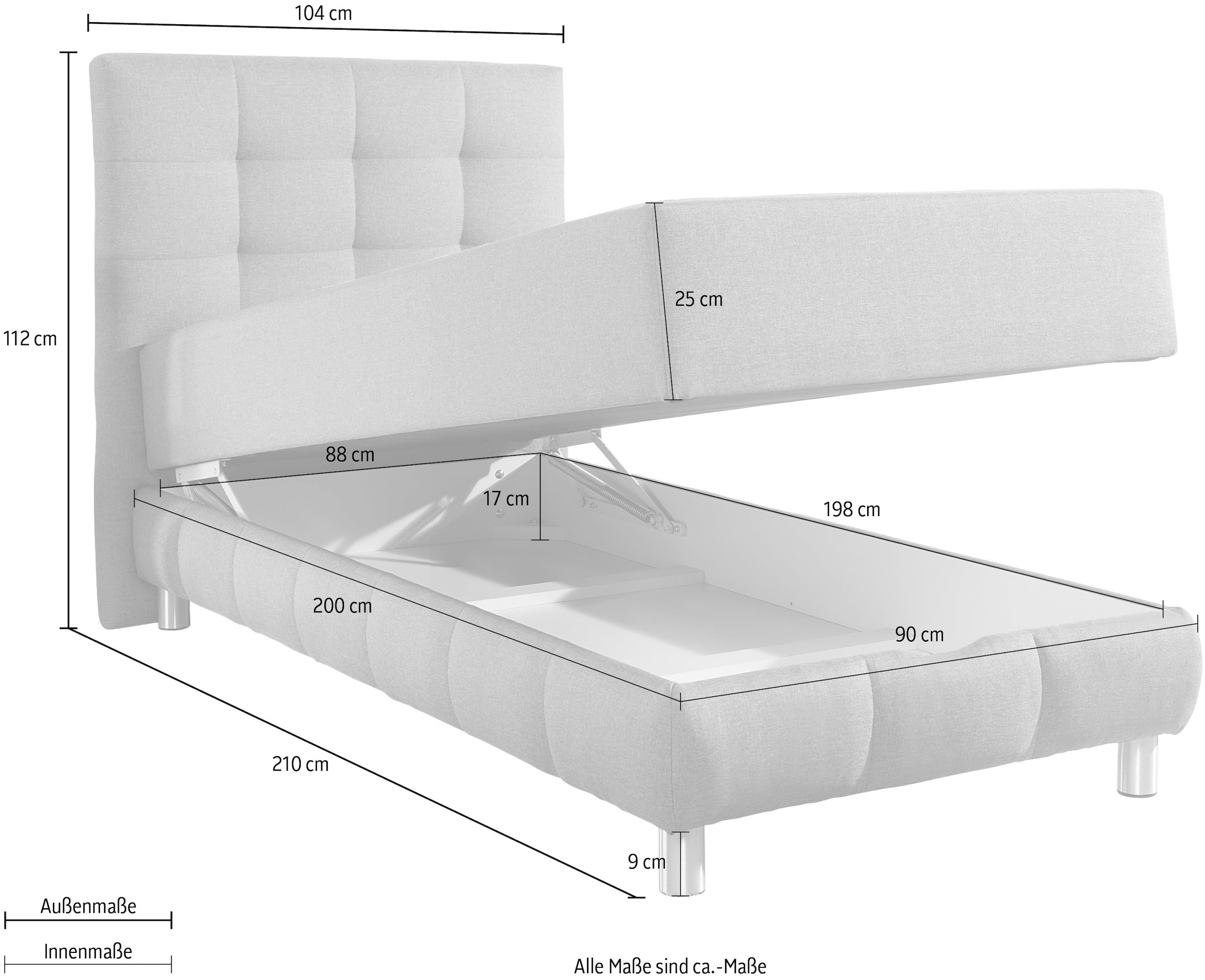 INOSIGN Boxbett Vaasa, mit Bettkasten & Topper, in 4 Breiten, Überlänge 220 cm