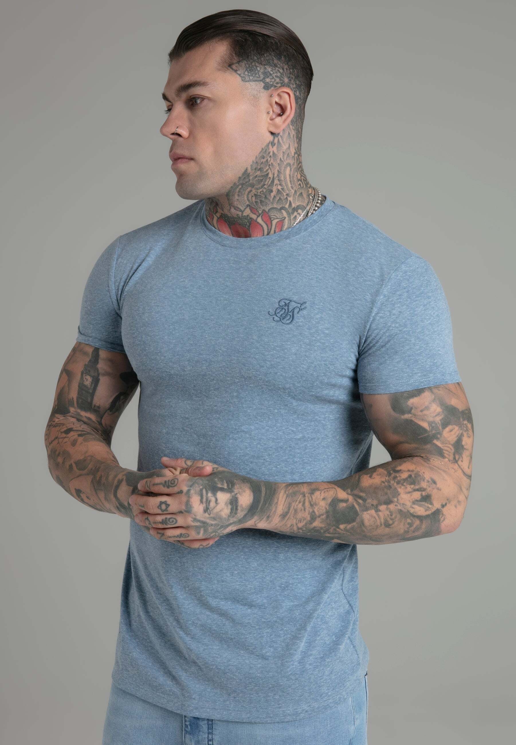 Image of Siksilk T-Shirt "Siksilk T-Shirt Marl T-Shirt in Blue"