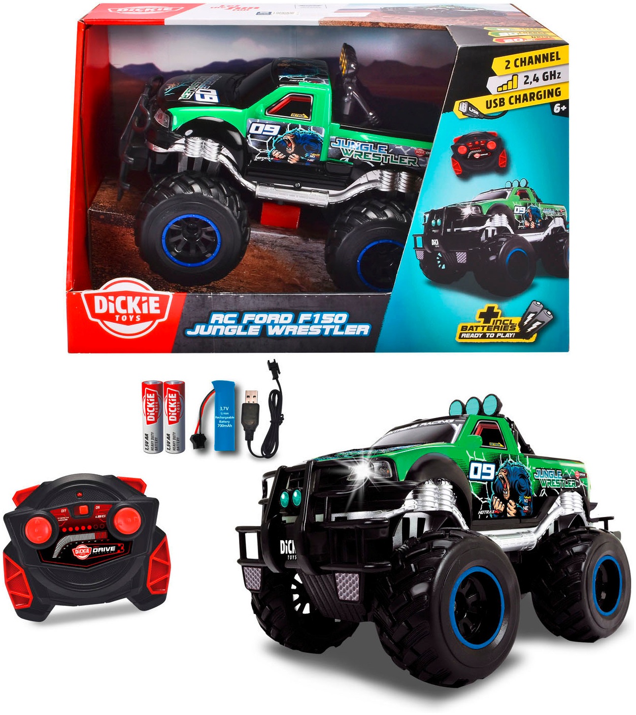 Image of Dickie Toys RC-Monstertruck "RC Jungle Wrestler Ford F150, RTR" mit Licht