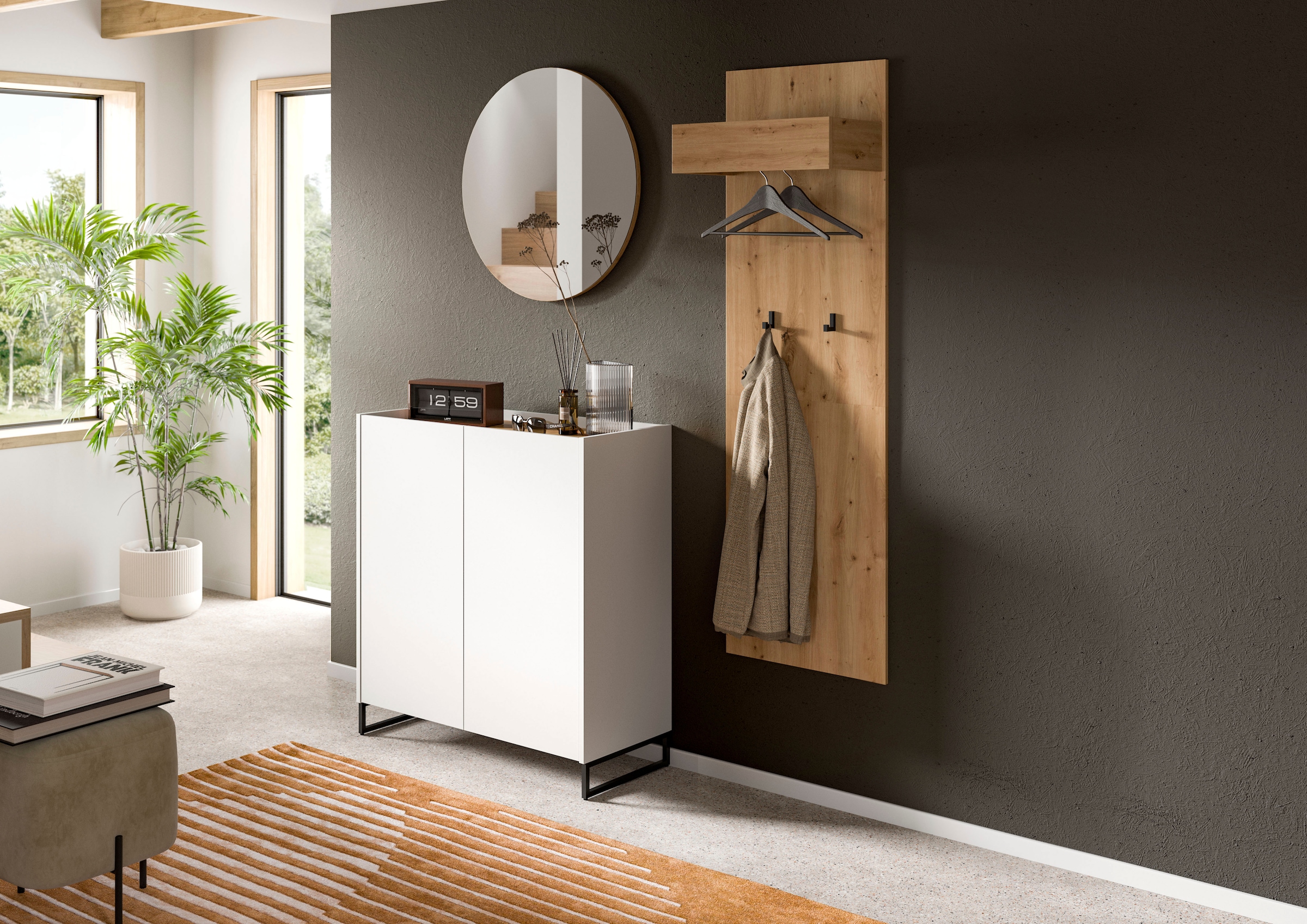 Home affaire Schuhschrank »EVRID, Breite 90cm, 2 Türen, 5 Einlegeböden, inkl. Metall-Kufenfüsse« individuell mit anderen Artikel der Serie EVRID erweiterbar, 1 Stk. tlg. Schuhkommode, Kommode, Sideboard, Garderobenschrank, Flurkommode