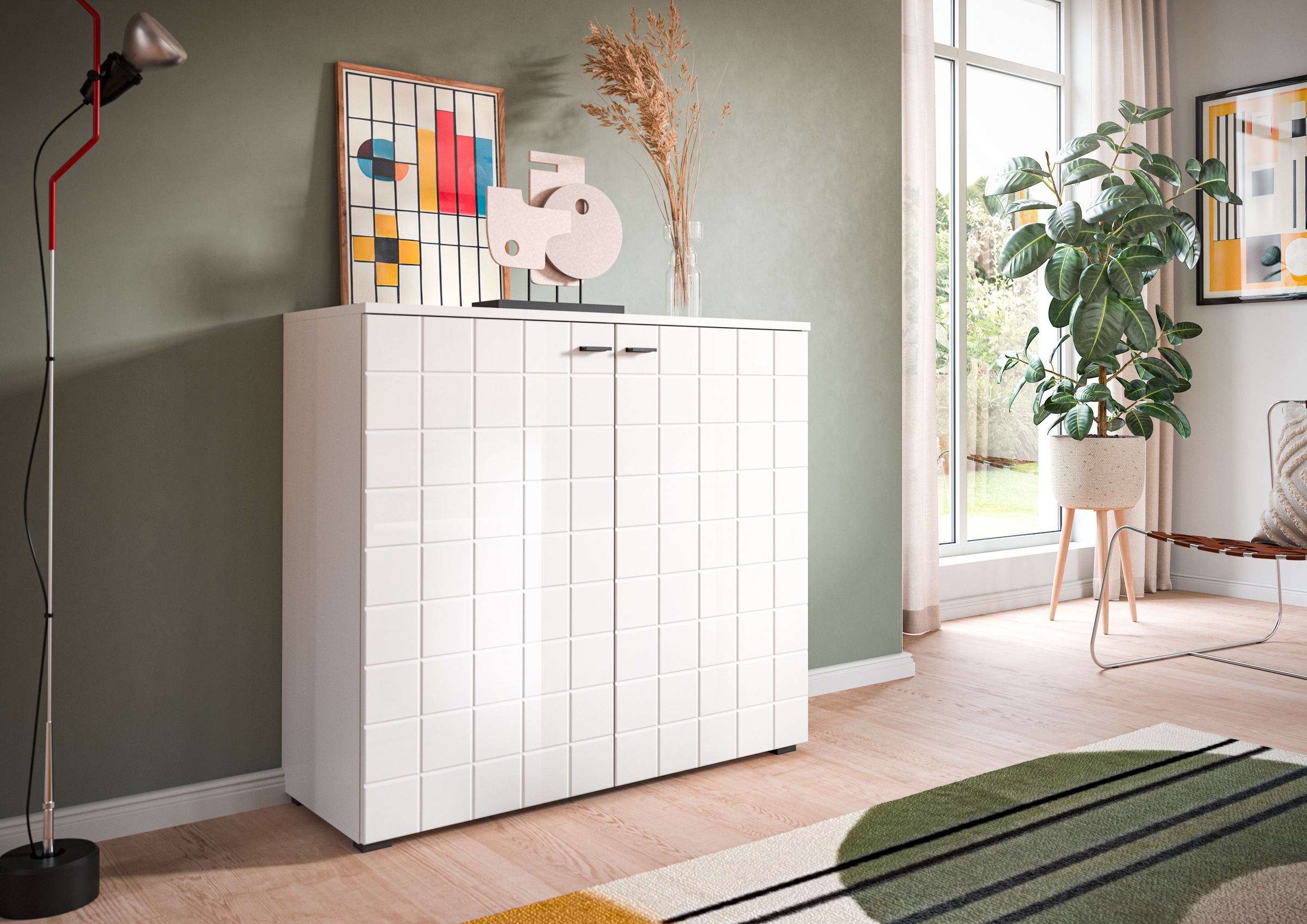INOSIGN Kommode »Gora, Breite 92 cm, gefräste Front in Waffeloptik hochglanz«, Sideboard, Schrank, Anrichte