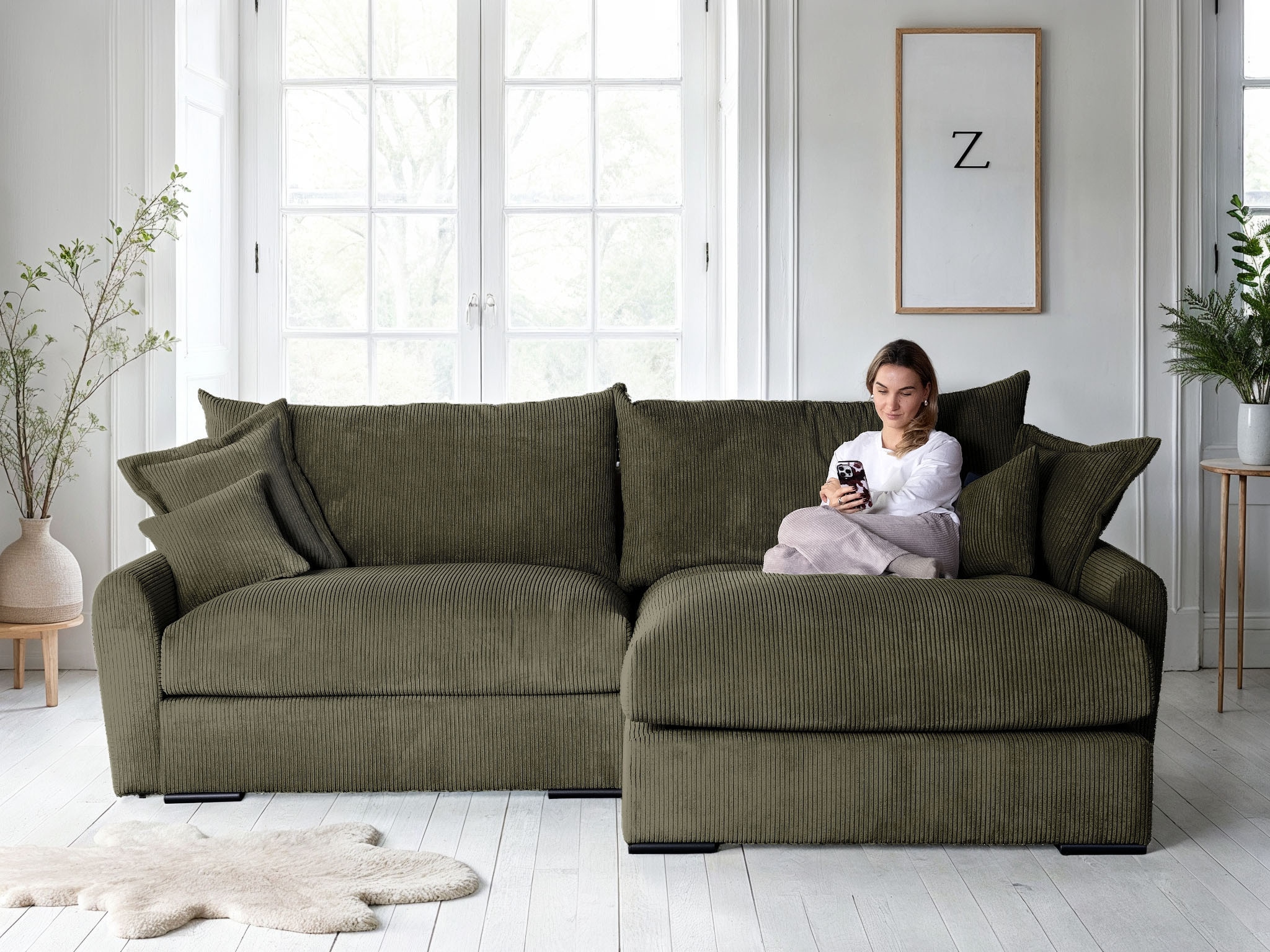 Home affaire Ecksofa »Finca XL L-Form, B: 190 cm« 4 Zierkissen, Mega-Sofa, in Cord oder Chenille-Struktur, Federkern