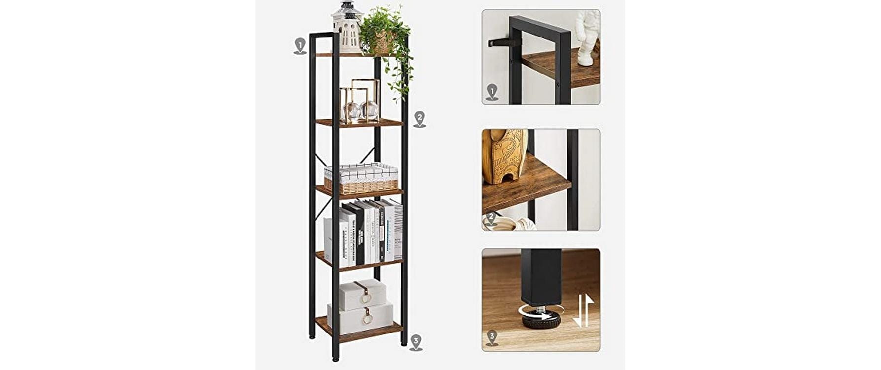 VASAGLE Regal »40 x 30 x 146 cm, Braun/Schwarz«