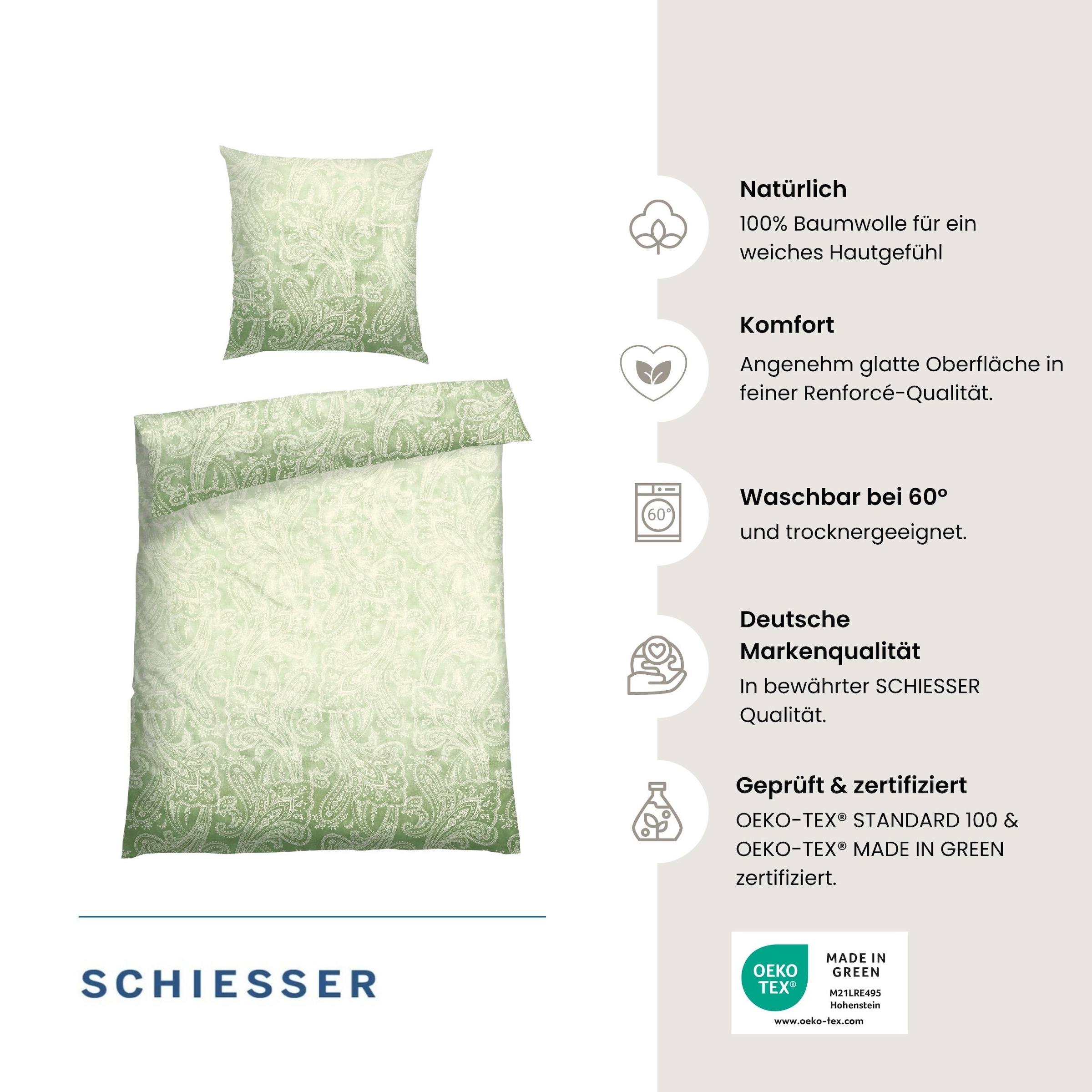 Schiesser Linge de lit »Claire aus weicher Baumwolle mit Paisleymuster in dezentem Farbverlauf« 2 cuis MADE IN GREEN by OEKO-TEX®