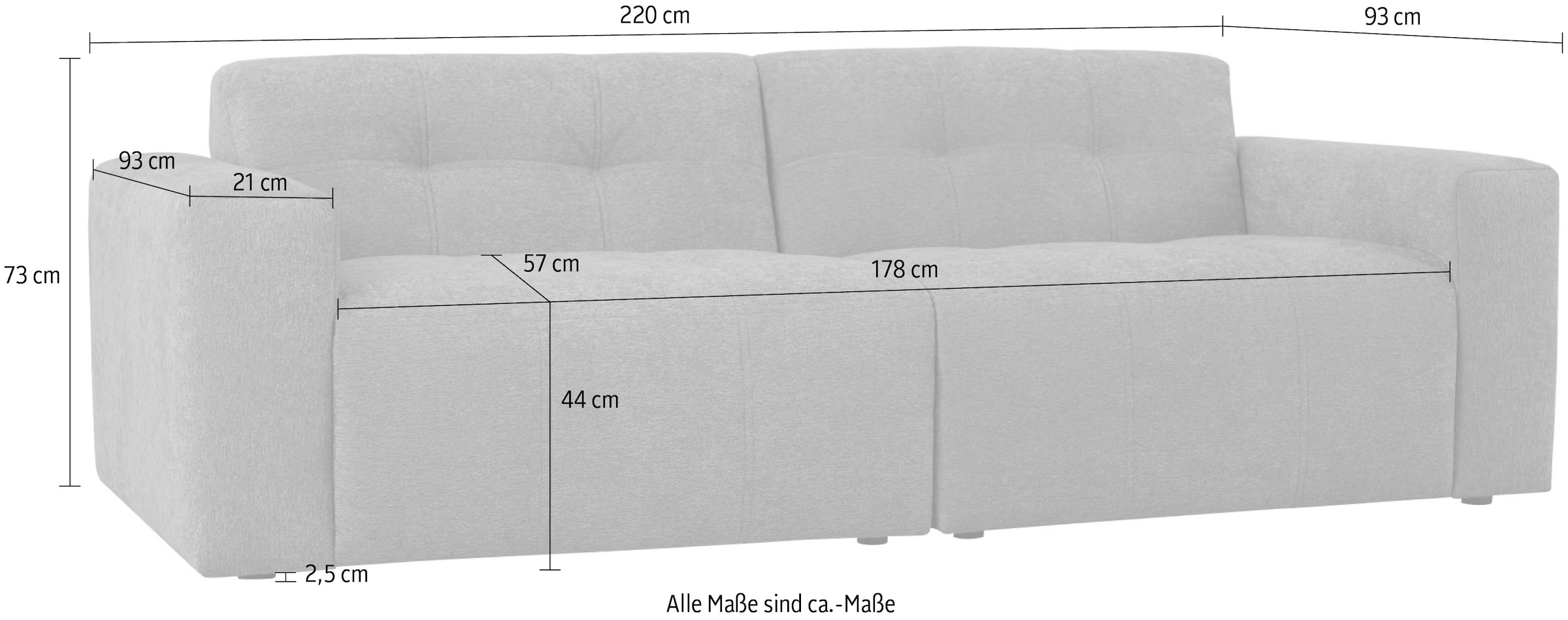 GOODproduct 3-Sitzer »Tapley« Breite 220 cm,Boucle, Struktur fein, mit Knopfsteppung, bodentief