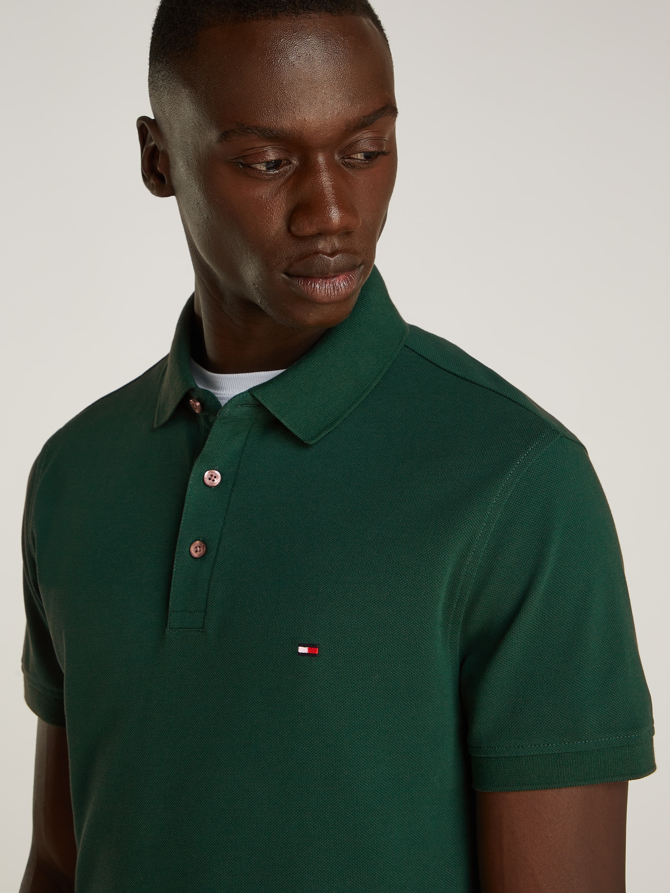 Tommy Hilfiger Poloshirt »1985 SLIM POLO mit Piqué-Struktur und Stickerei« meliert, casual, slim fit, Baumwollmix, Polokragen