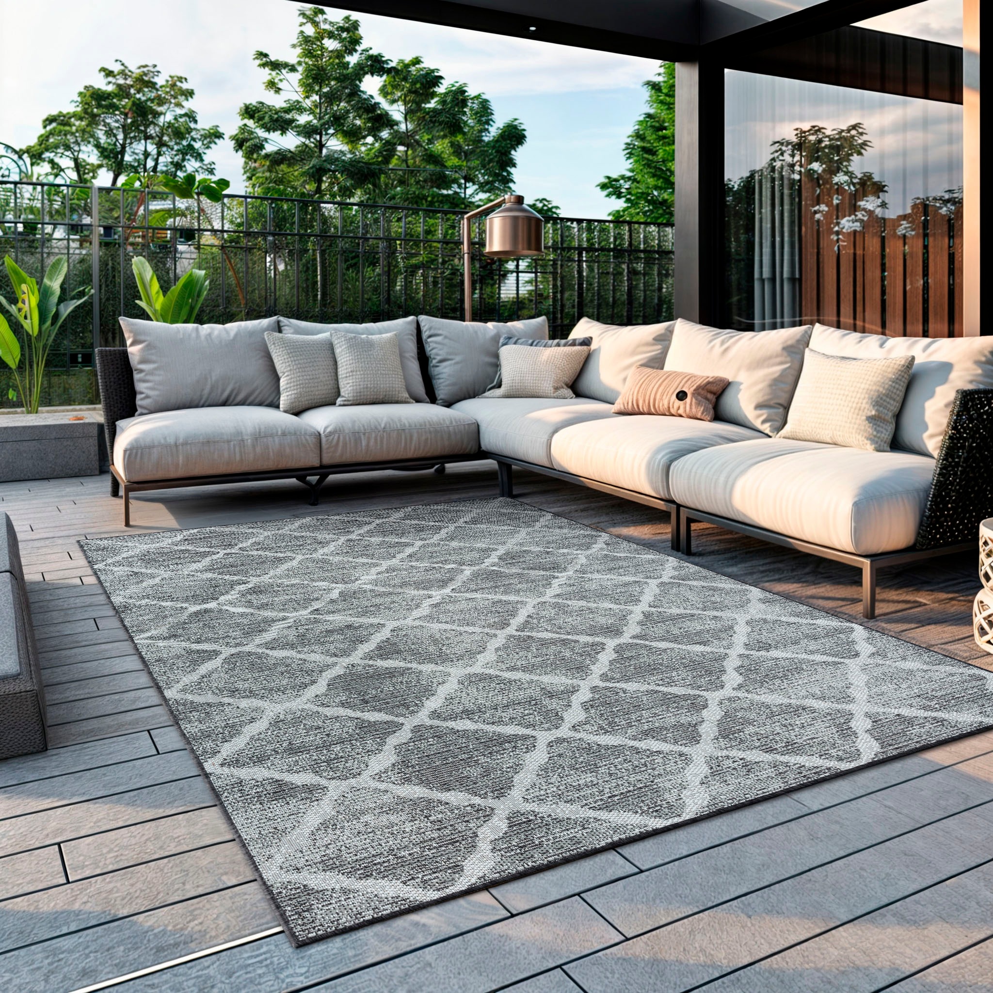 Image of GOODproduct Teppich "Veyla, LAGERRÄUMUNG" rechteckig 8 mm Höhe Rauten Muster, In- und Outdoor geeignet, Terrasse & Balkon