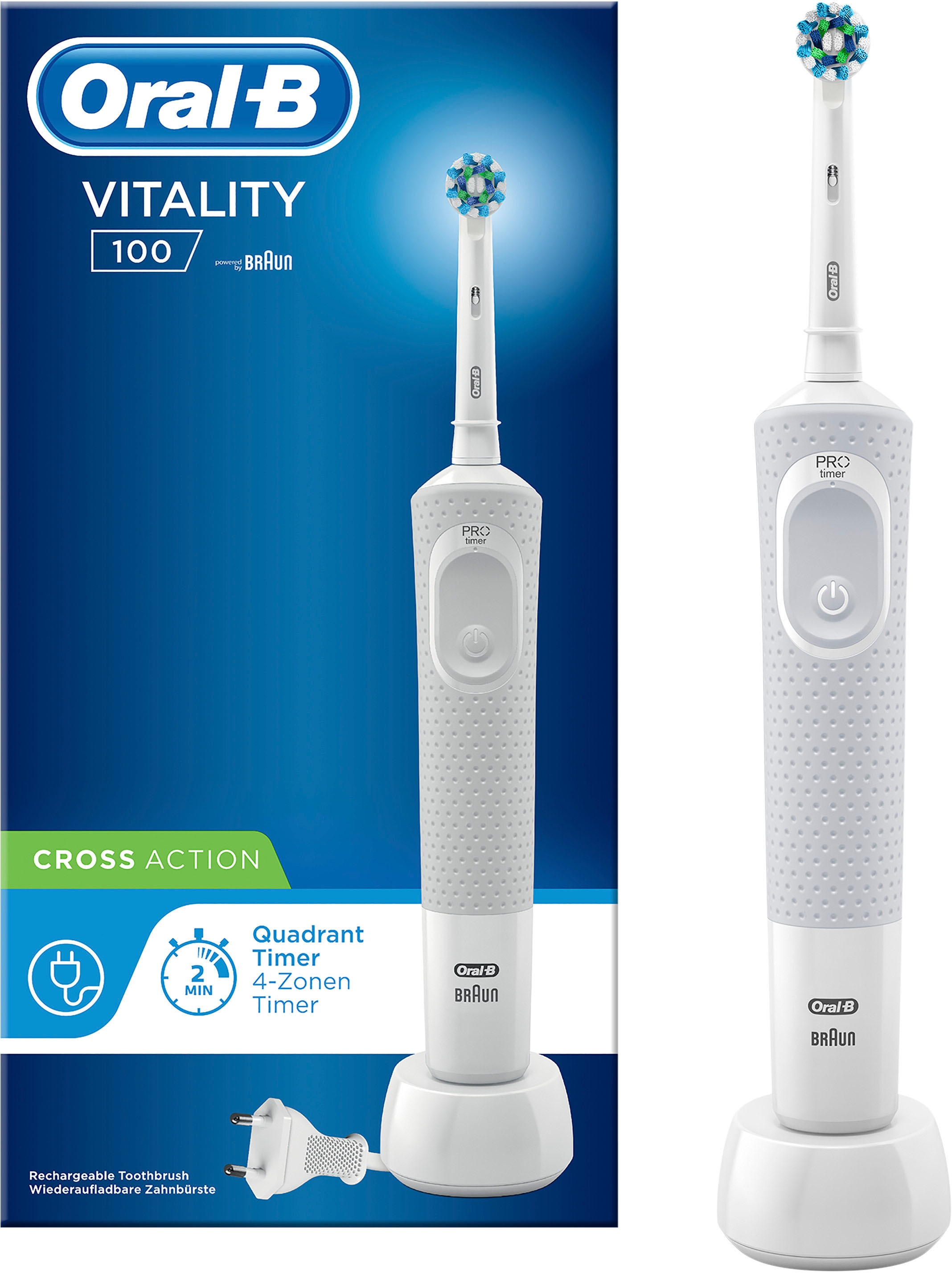 Oral-B Elektrische Zahnbürste »Vitality 100 CrossAction Weiss«, 1 St. Aufsteckbürsten