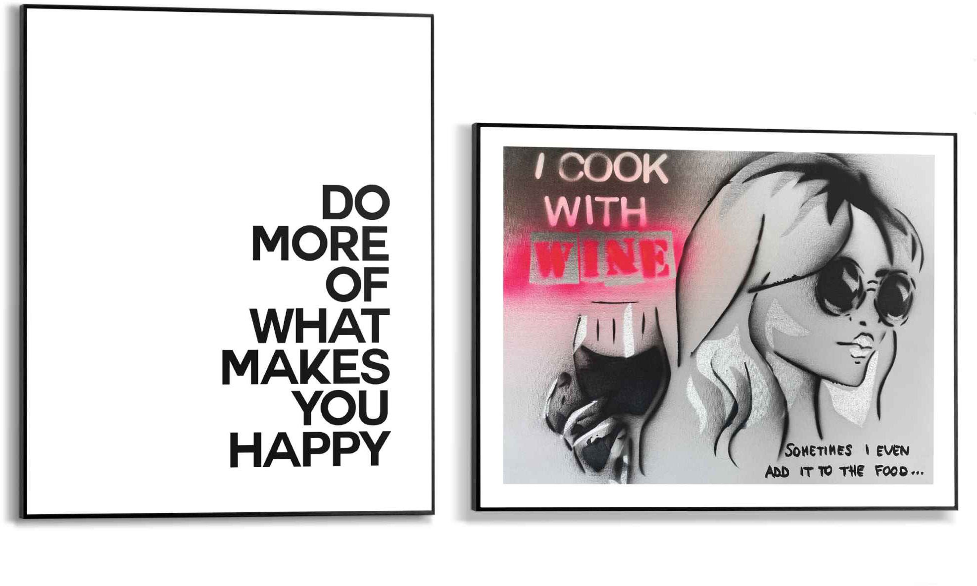 Image of Reinders! Wandbild »Wandbilder Set Kochen mit Wein Quote - Happy - Glück - Weinliebhaber«, Küche, (2 St.) bei Ackermann Versand Schweiz