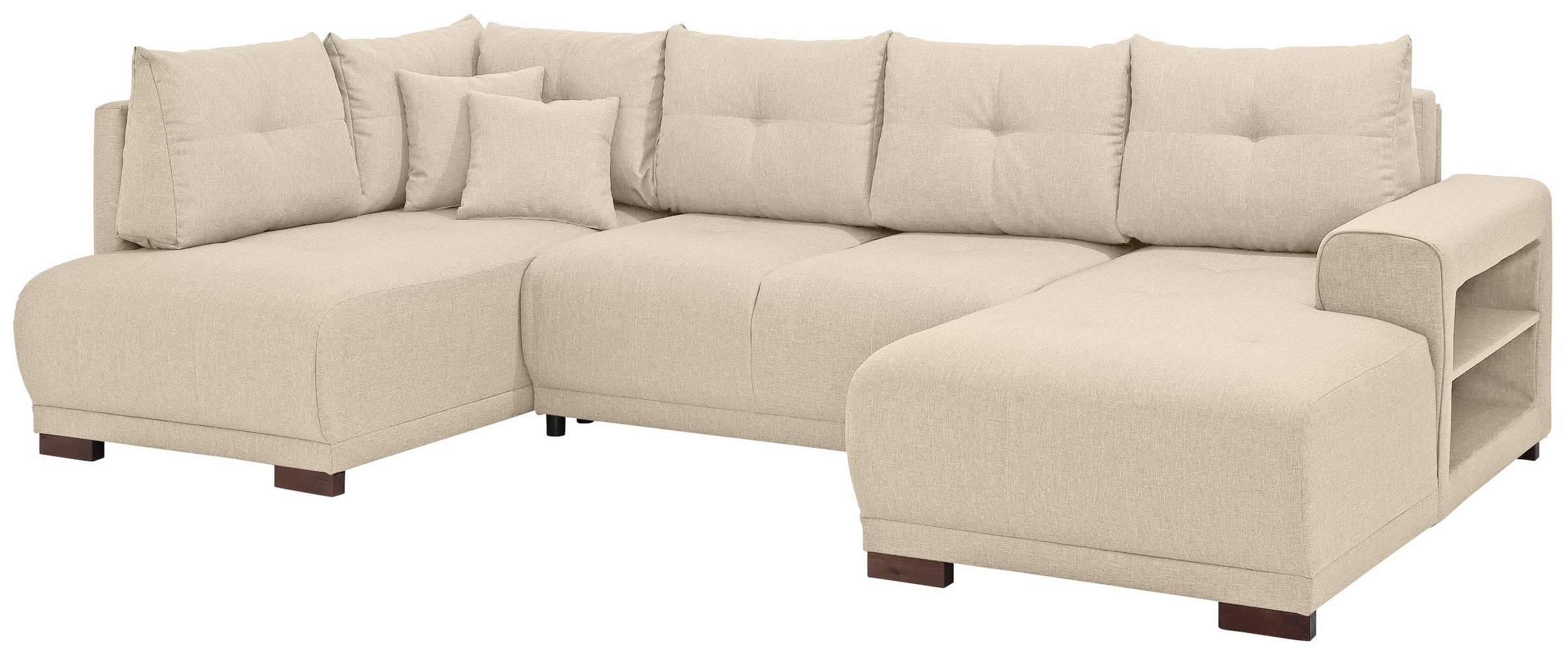 Home affaire Wohnlandschaft »Viborg U-Form« mit Regal in der Armlehne, wahlweise mit Bettfunktion