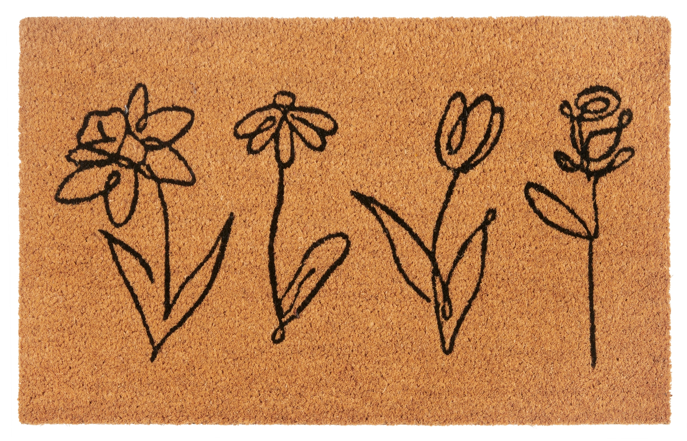Image of HANSE Home Fussmatte "Kokos Line-Art Flowers, Türmatte" rechteckig 15 mm Höhe Schmutzfangmatte, Rutschfest, Outdoor, Innen, Aussen, Kokosmatte, Flur