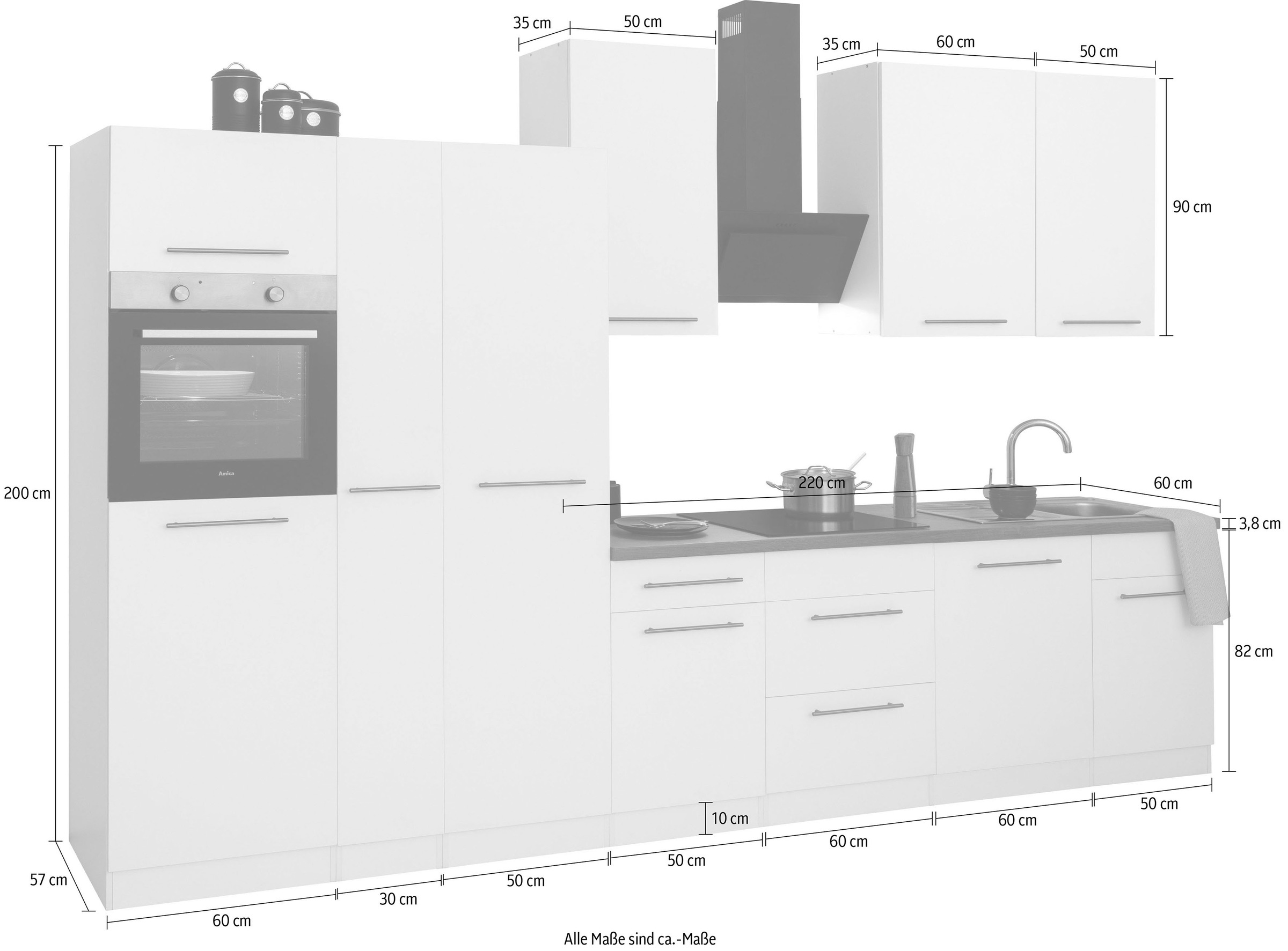 wiho Küchen Küchenzeile »Unna« ohne E-Geräte, Breite 360 cm