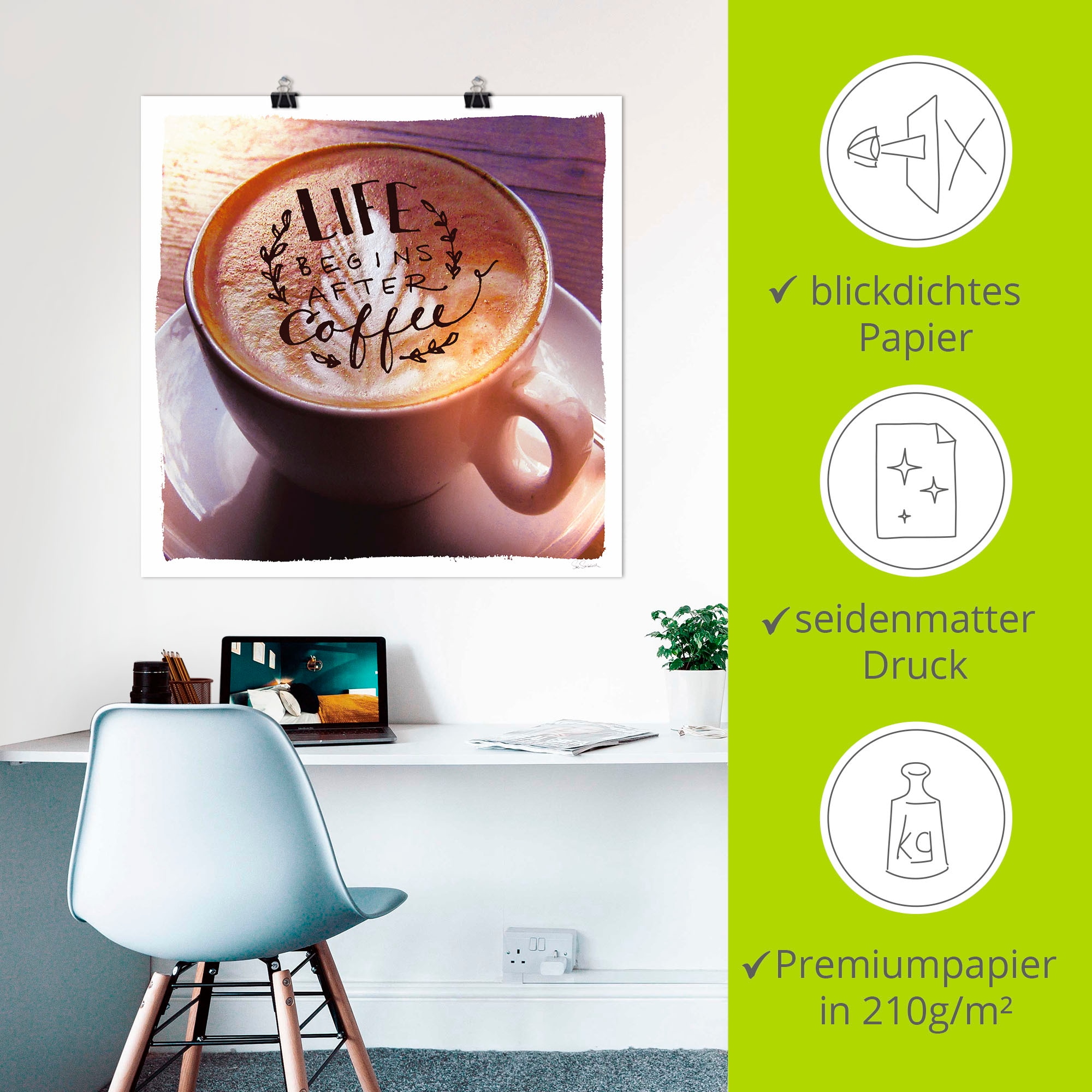 Artland Wandbild »Das Leben beginnt nach dem Kaffee«, Getränke, (1 St.), als Leinwandbild, Poster in verschied. Grössen