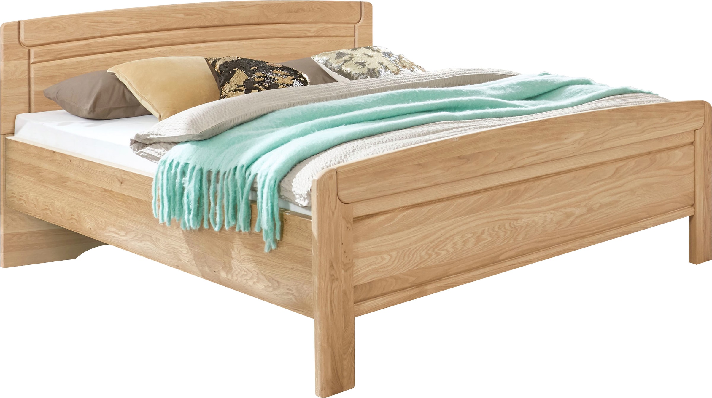 WIEMANN Holzbett »Kiruna, Bettgestell, Bettrahmen, teilmassiv Eiche«, (4-fache Liegehöhenverstellung, MADE IN GERMANY), Kopf- und Fussteil aus Massivholz, verschiedene Grössen, in Komforthöhe