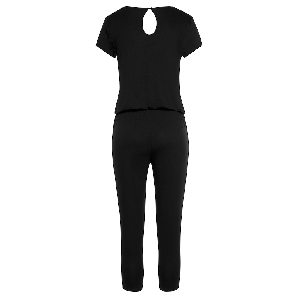 LASCANA 7/8-Overall, mit V-Ausschnitt, kurzärmliger Jumpsuit, Basic