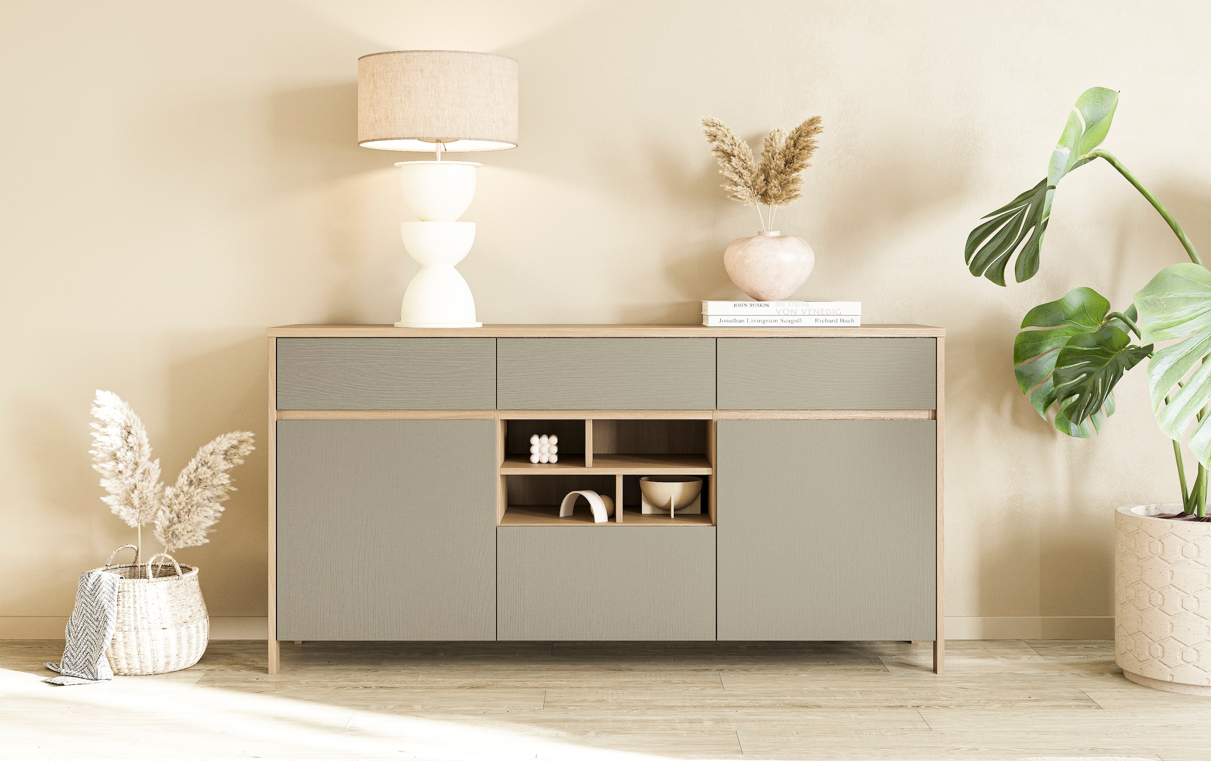 Image of Home affaire Sideboard "Stranda, moderner Schrank, Kommode im Scandi-Style, 165 cm breit" elegante Rahmenoptik, ausreichend Stauraum, vielseitig einsetzbar