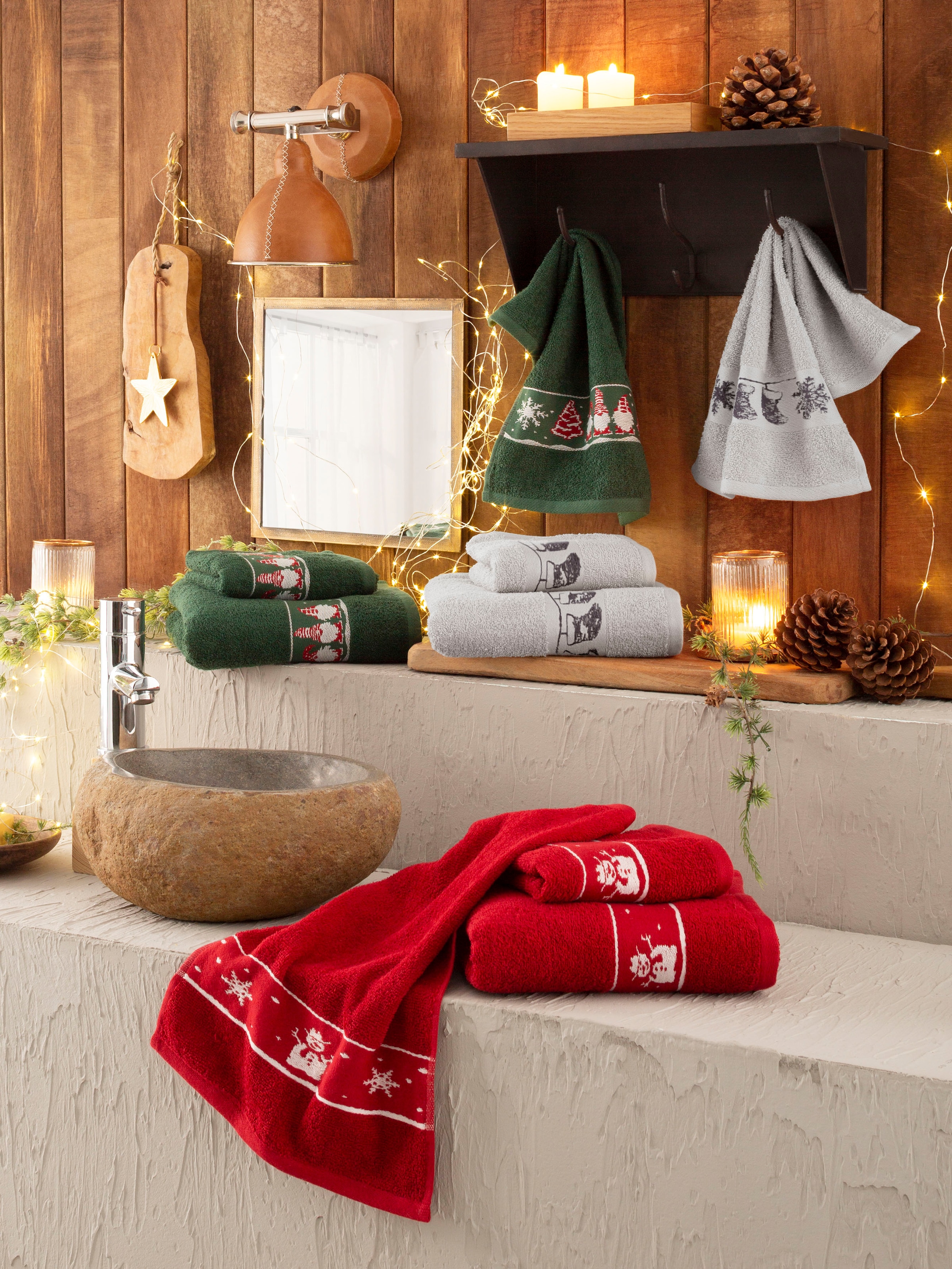 my home Handtuch Set »Weihnachten«, Set, 3 tlg., Walkfrottee, mit Sternen &  Bordüre, weihnachtliches Handtuchset, 100% Baumwolle sans frais de  livraison sur