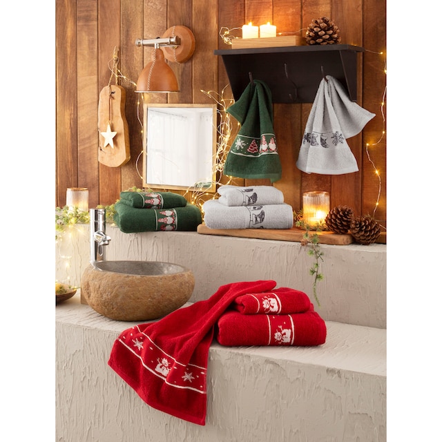 my home Handtuch Set »Weihnachten«, Set, 3 tlg., Walkfrottee, mit Sternen &  Bordüre, weihnachtliches Handtuchset, 100% Baumwolle sans frais de  livraison sur