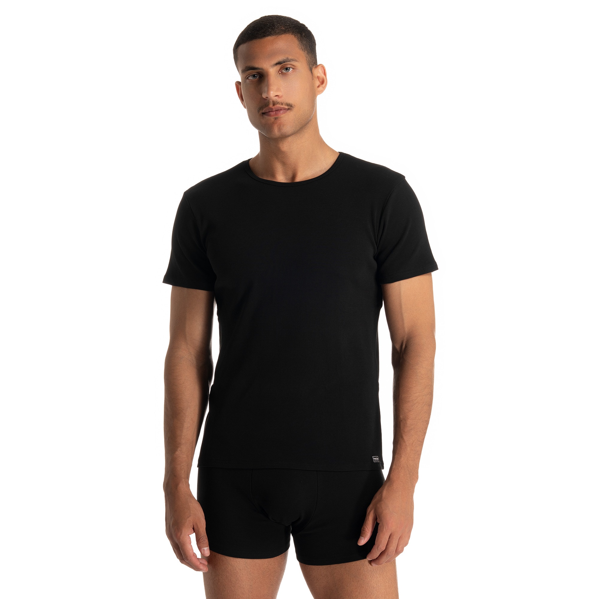 Image of Bruno Banani Rundhalsshirt "FINE RIB" Feinripp, Kurzarm, Rundhalsausschnitt, Cotton-Mix