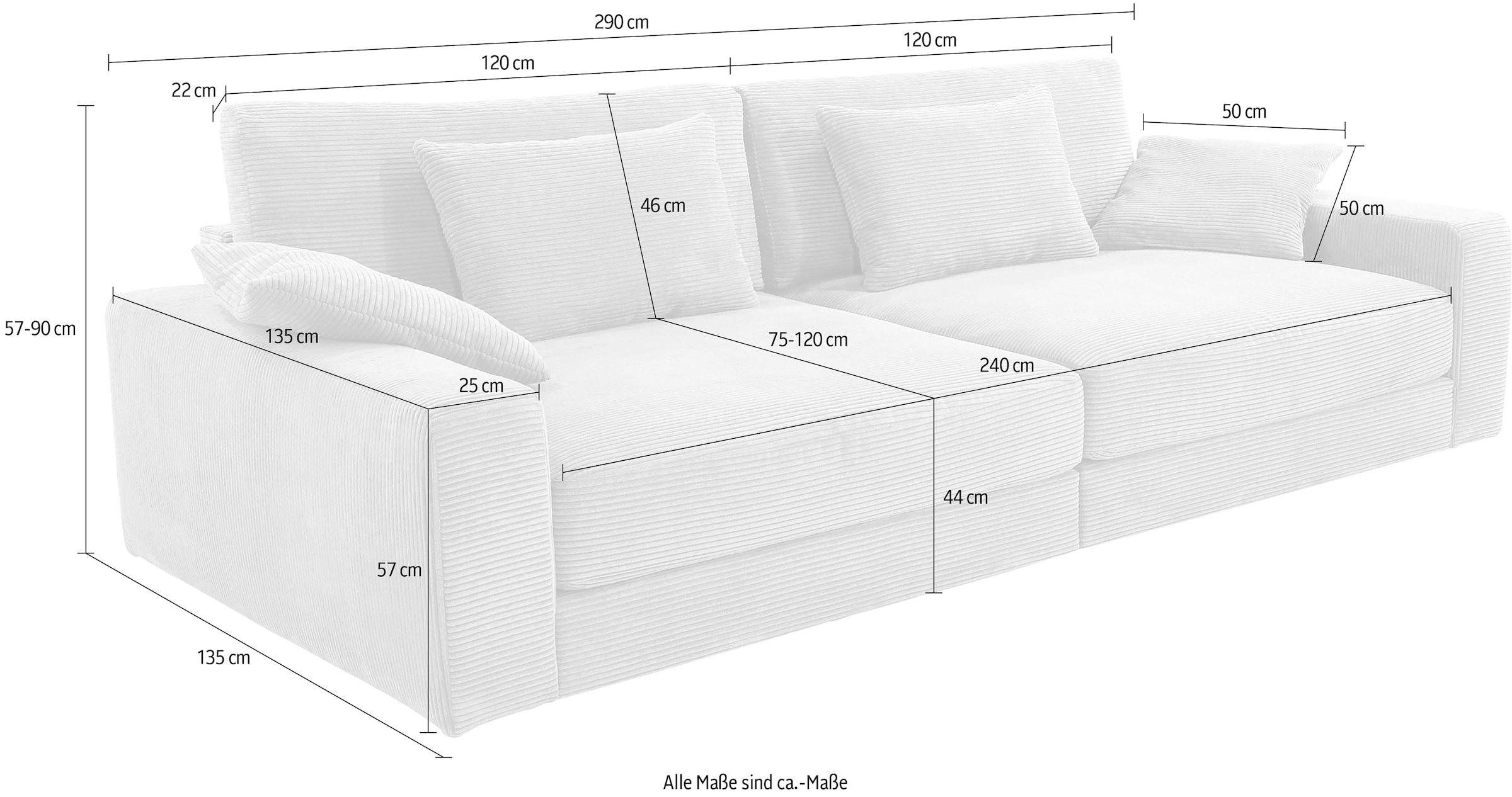 Jockenhöfer Gruppe Big-Sofa »Milano XXL, B: 290 cm, Megasofa, Loungesofa« mit Zierkissen, Relaxfläche 120x240 cm, Federkern