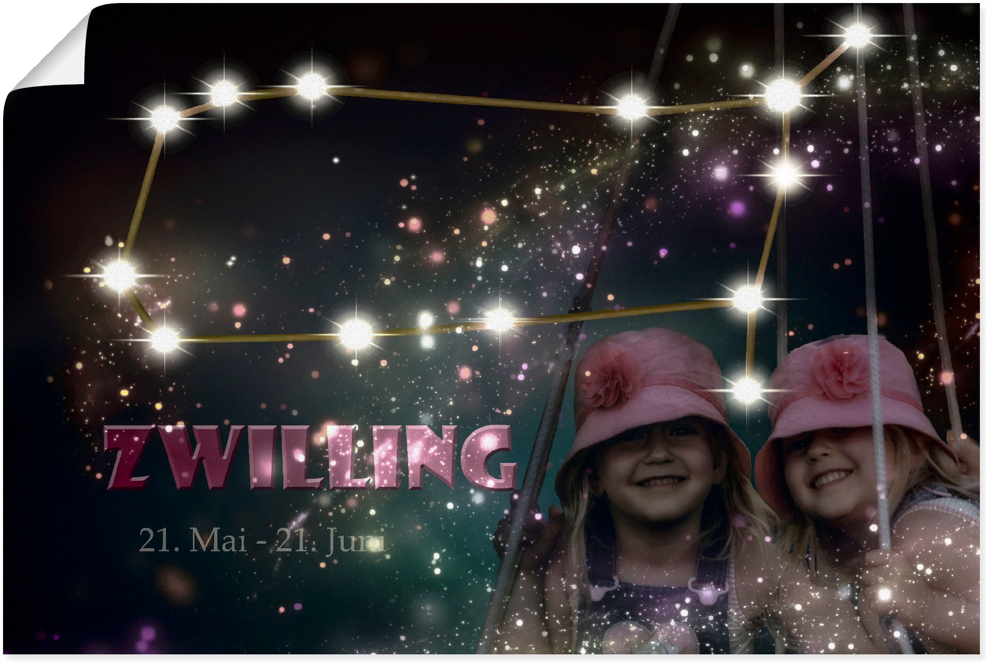 Image of Artland Wandbild »Sternzeichen - Zwilling«, Bilder von Sternzeichen, (1 St.), in vielen Grössen & Produktarten - Alubild / Outdoorbild für den Aussenbereich, Leinwandbild, Poster, Wandaufkleber / Wandtattoo auch für Badezimmer geeignet bei Ackermann Versa