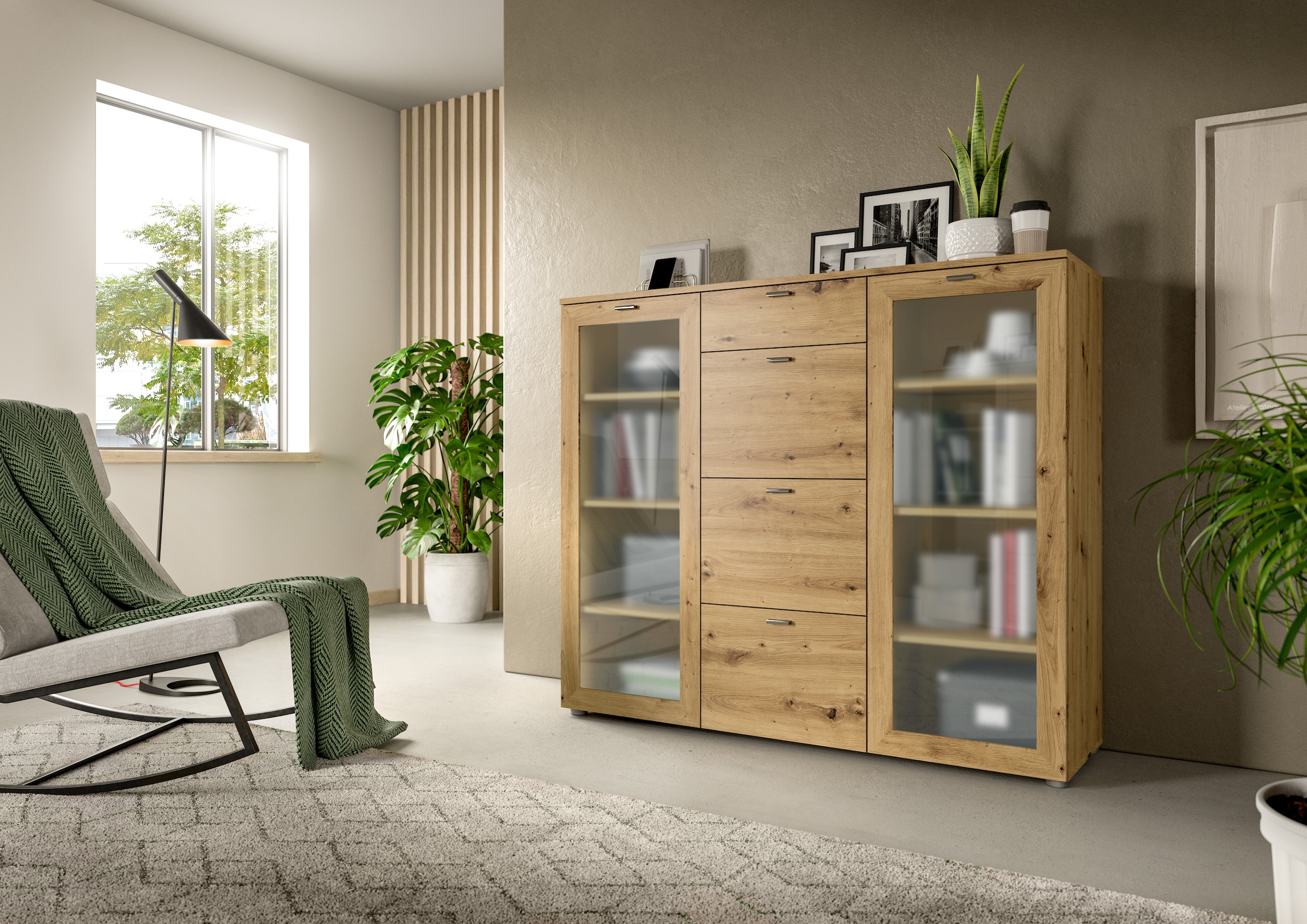INOSIGN Highboard »Onex, Breite 135 cm, mit Glastür, vielseitig einsetzbar«, in verschiedenen Farben, Kommode, Schrank, Anrichte