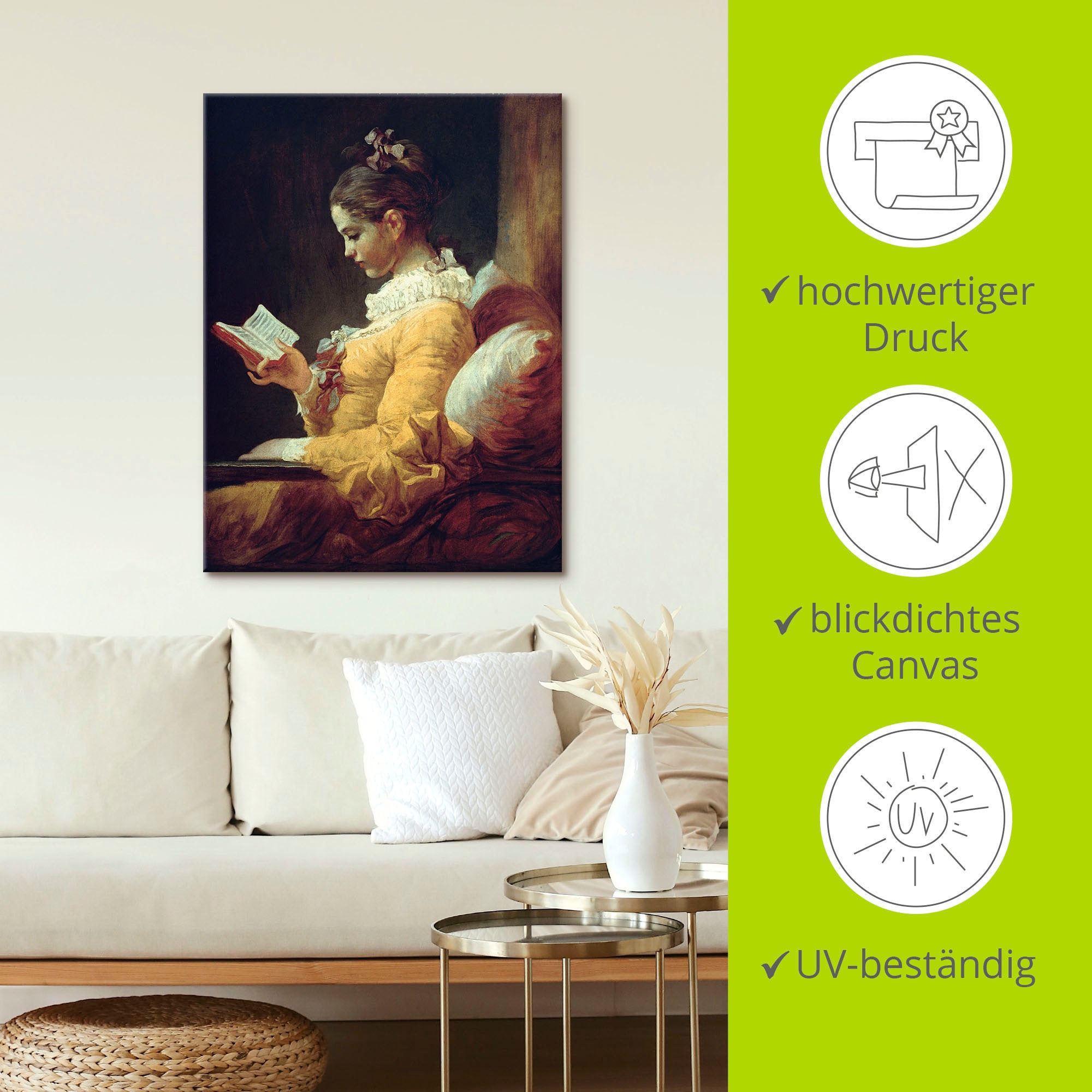 Artland Wandbild »Lesendes Mädchen. Um 1776«, Frau, (1 St.), als Leinwandbild, Poster in verschied. Grössen