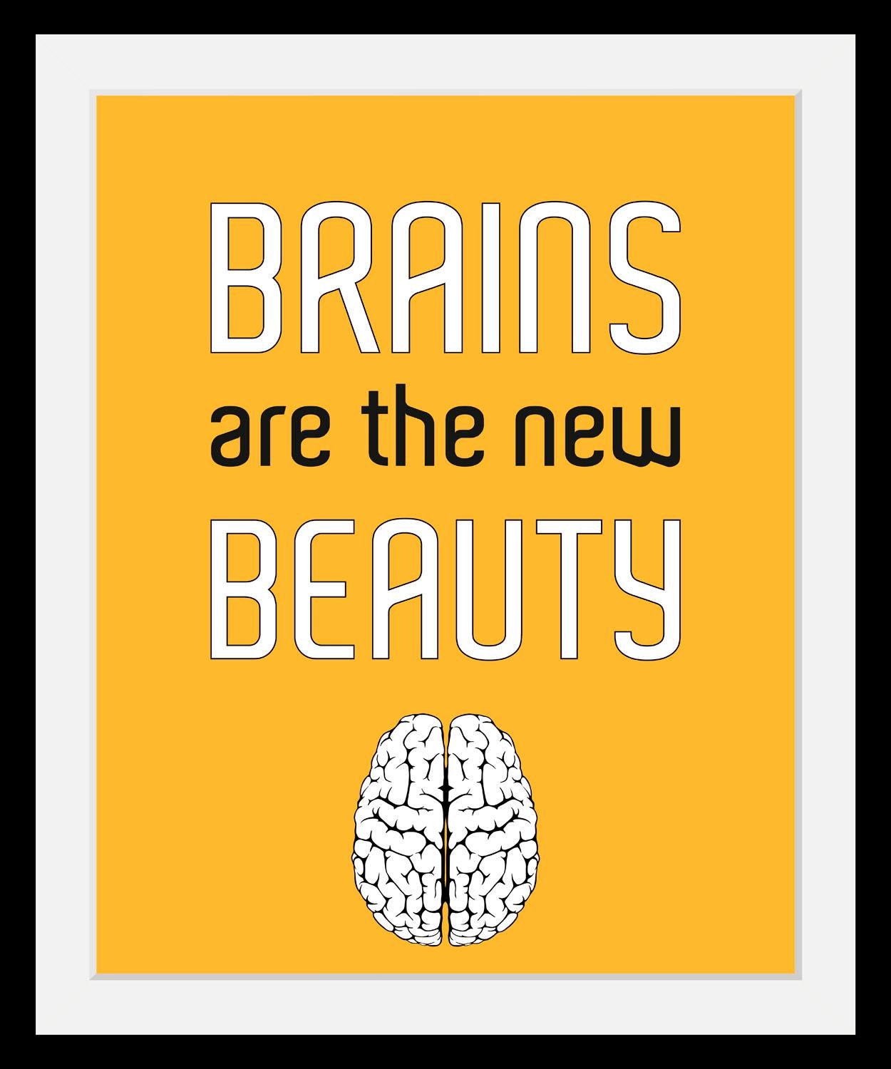 Image of queence Bild "Brains" Anatomie Schriftzug Schriftzüge HD Premium Poster-Druck inkl. Holzrahmen