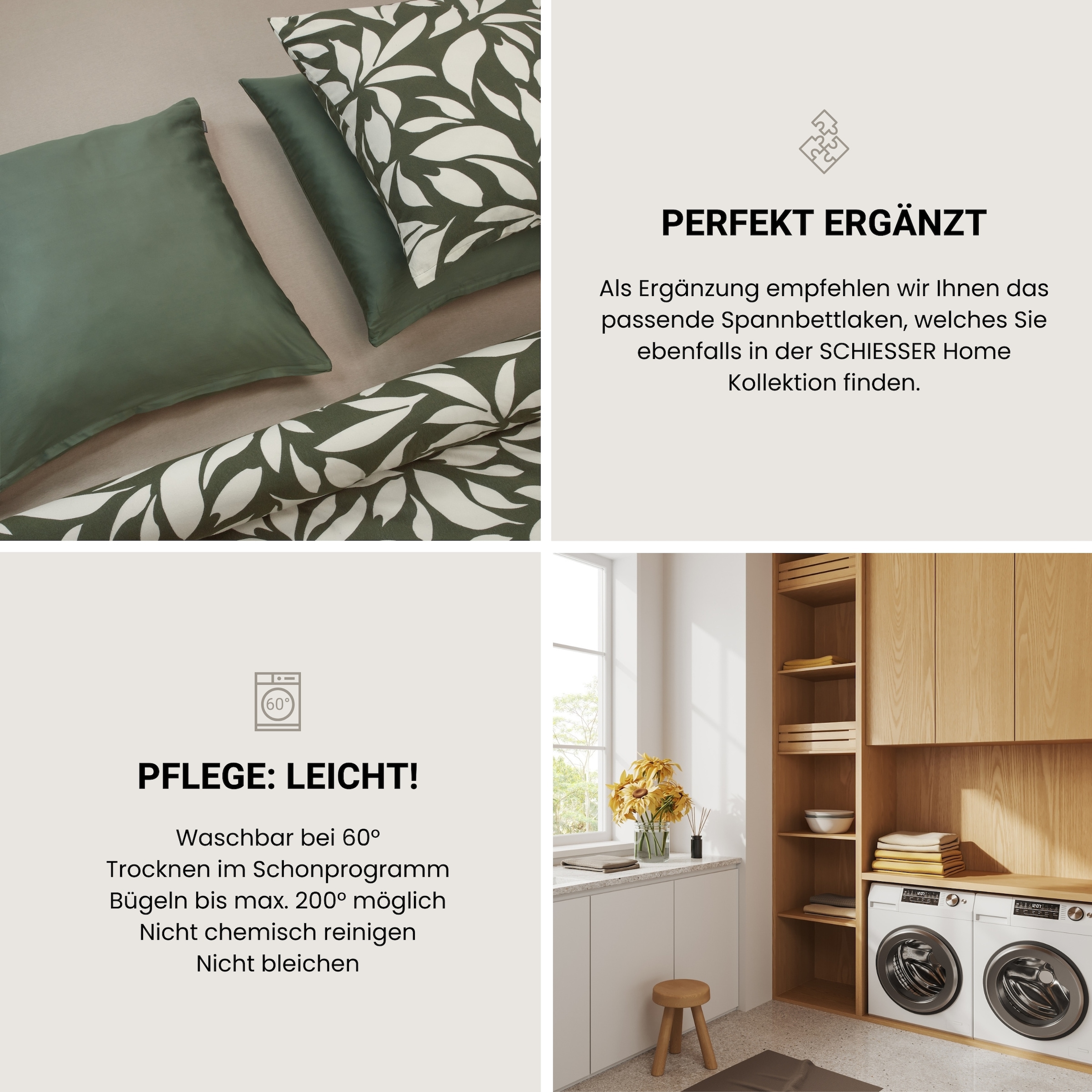 Schiesser Linge de lit »Leaf aus weichem Baumwollflanell mit floralem Muster« 2 cuis Made in Green