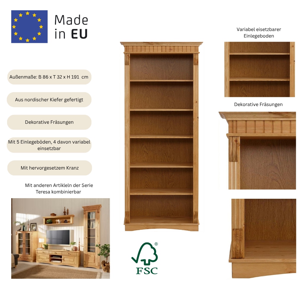 GOODproduct Regal »Teresa, Standregal, Bücherregal« aus massiver Kiefer, Breite 86 cm, Höhe 193 cm, FSC®
