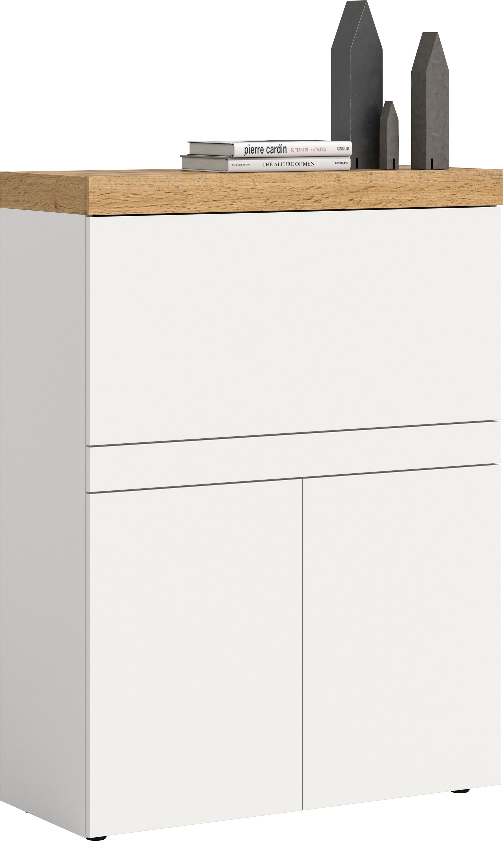 Image of GOODproduct Sekretär "MAMBO, Höhe 122cm, Home-Office-Schreibtisch, PC-Schrank" 2 Türen, 1Klappe, 7 Fächer, 1 Schubkasten, 3 höhenverstellbare Böden, Multifunktional mit viel Stauraum, klappbare Tischfläche