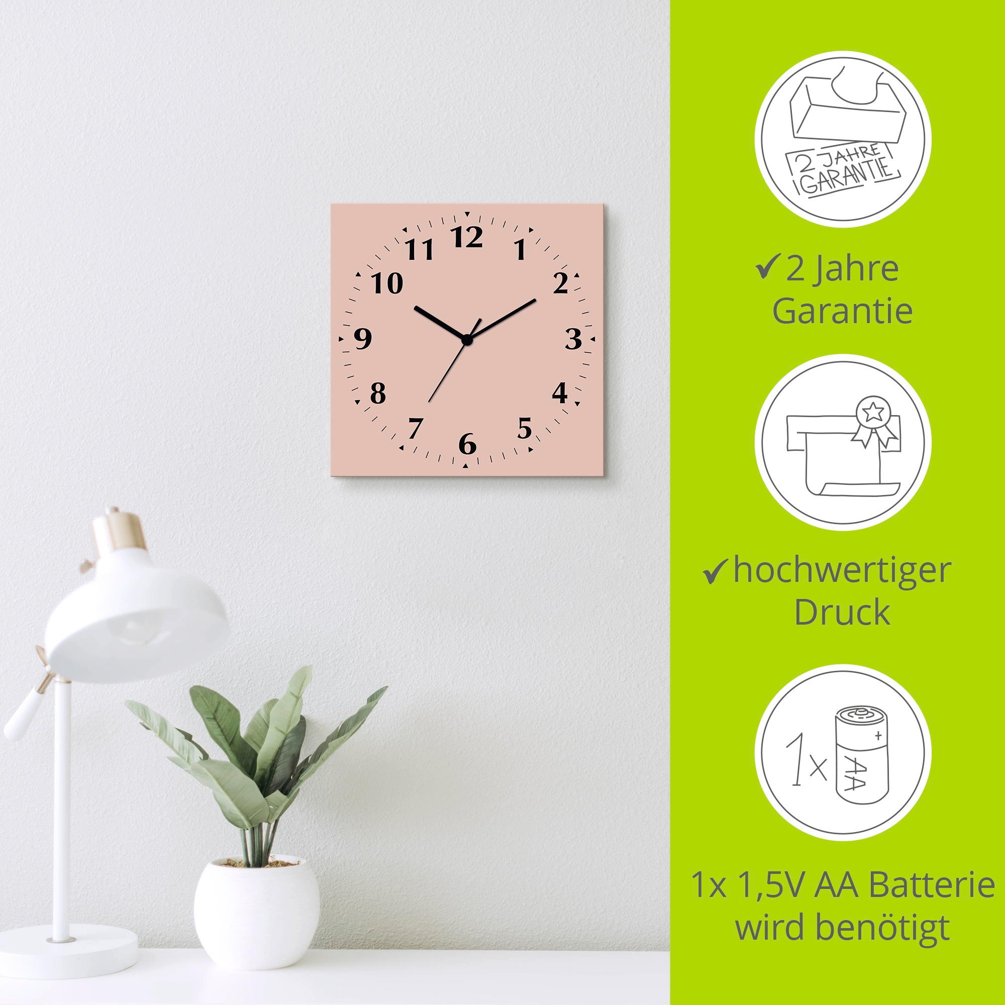 Artland Wanduhr »Uni Trendfarben« wahlweise mit Quarz- oder Funkuhrwerk, lautlos ohne Tickgeräusche