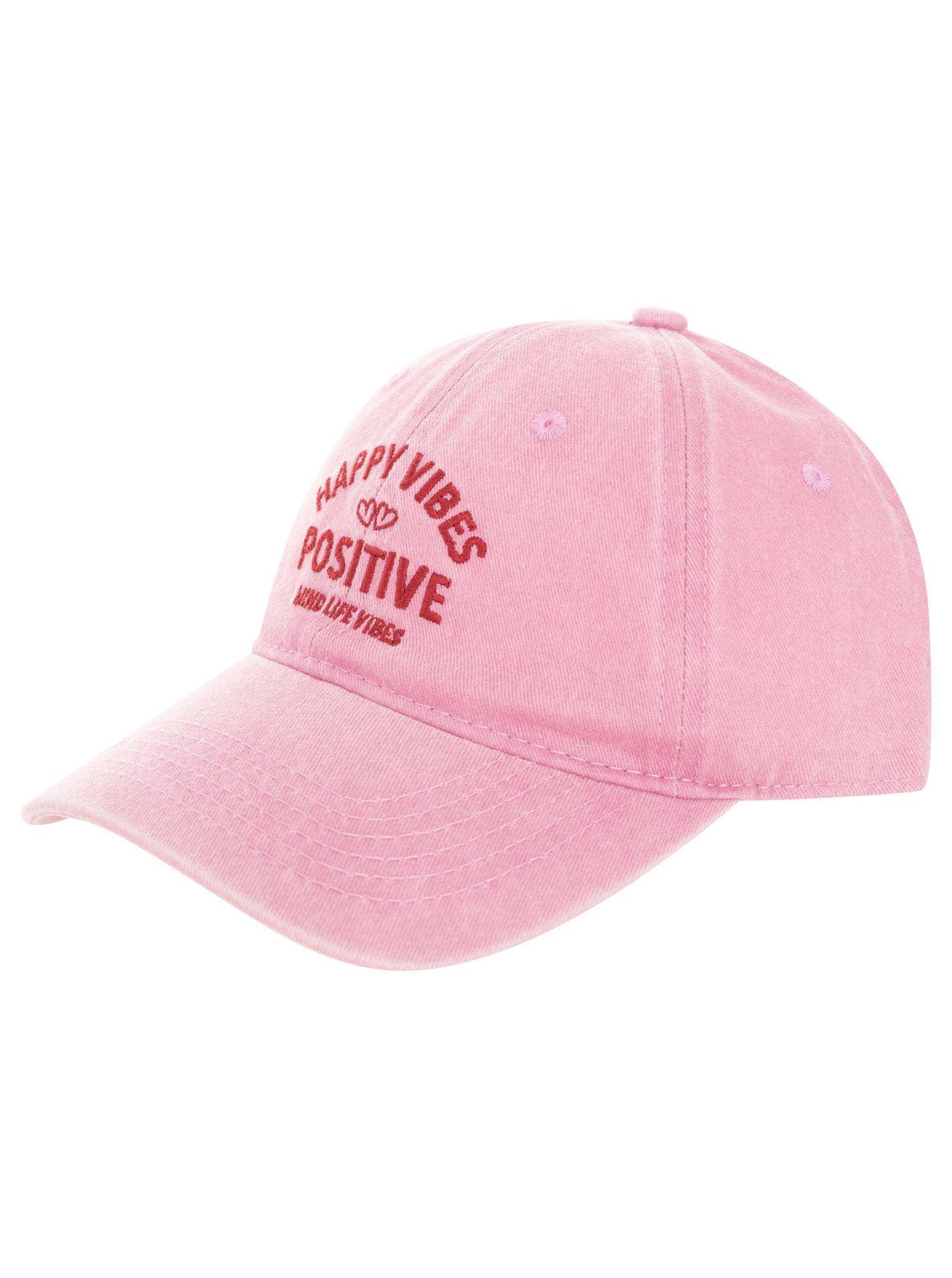 Image of Zwillingsherz Baseball Cap ""Happy Vibes"" modernen Vintage-Look, Stickerei