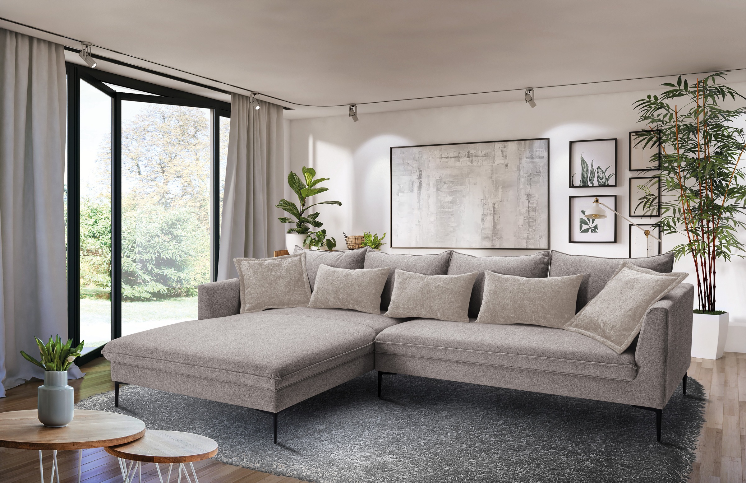 exxpo - sofa fashion Ecksofa »Piazza, elegant und edel, Designsofa mit tollem Sitzkomfort,«, (2 St.), Longchair Ecke in hochwertiger Verarbeitung, Stellmasse 321x187cm