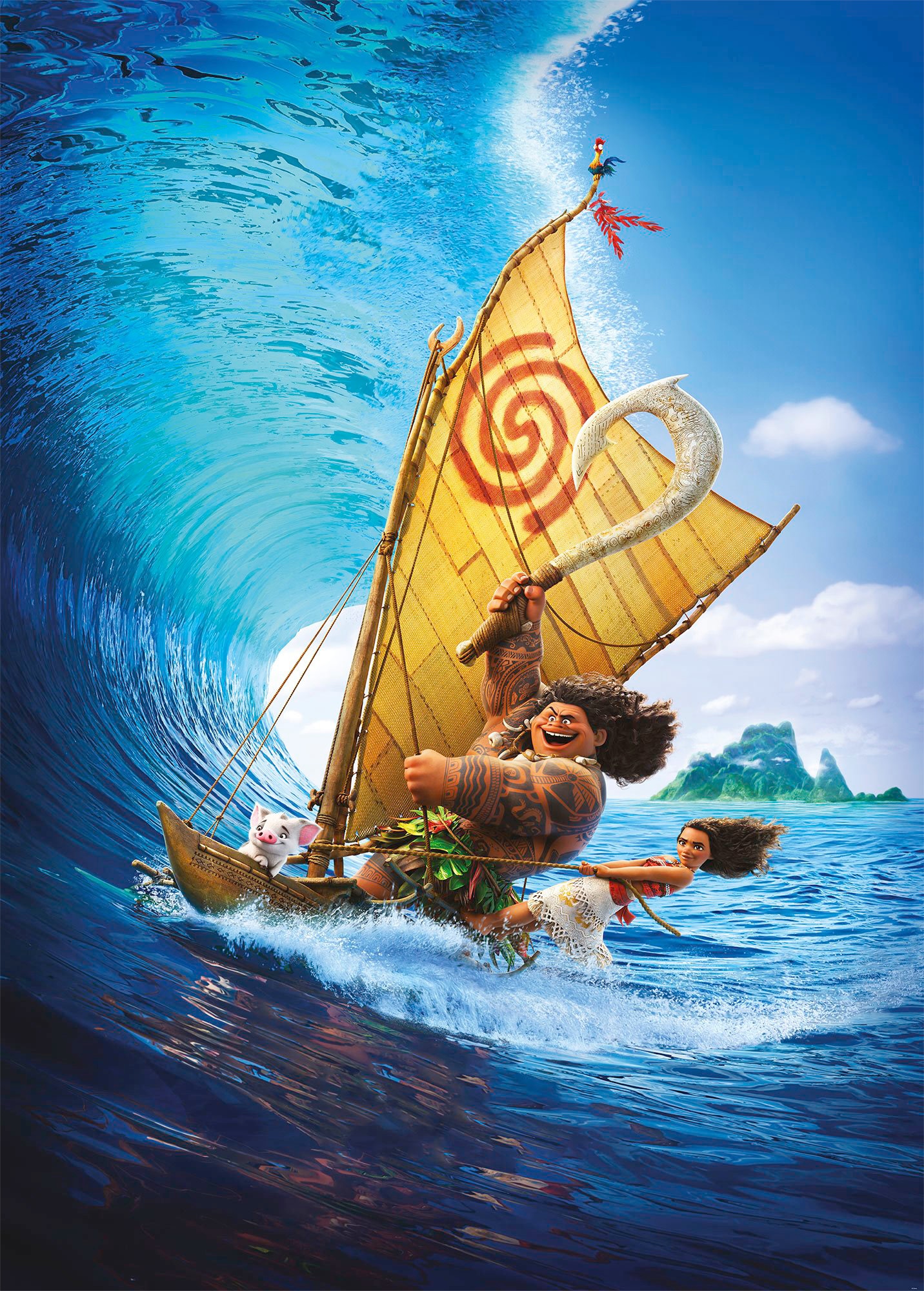 Image of Komar Vliestapete "Digitaldruck Vlies - Moana Ride the Wave - Grösse 200 x 280 cm" bedruckt glatt Kinderzimmer