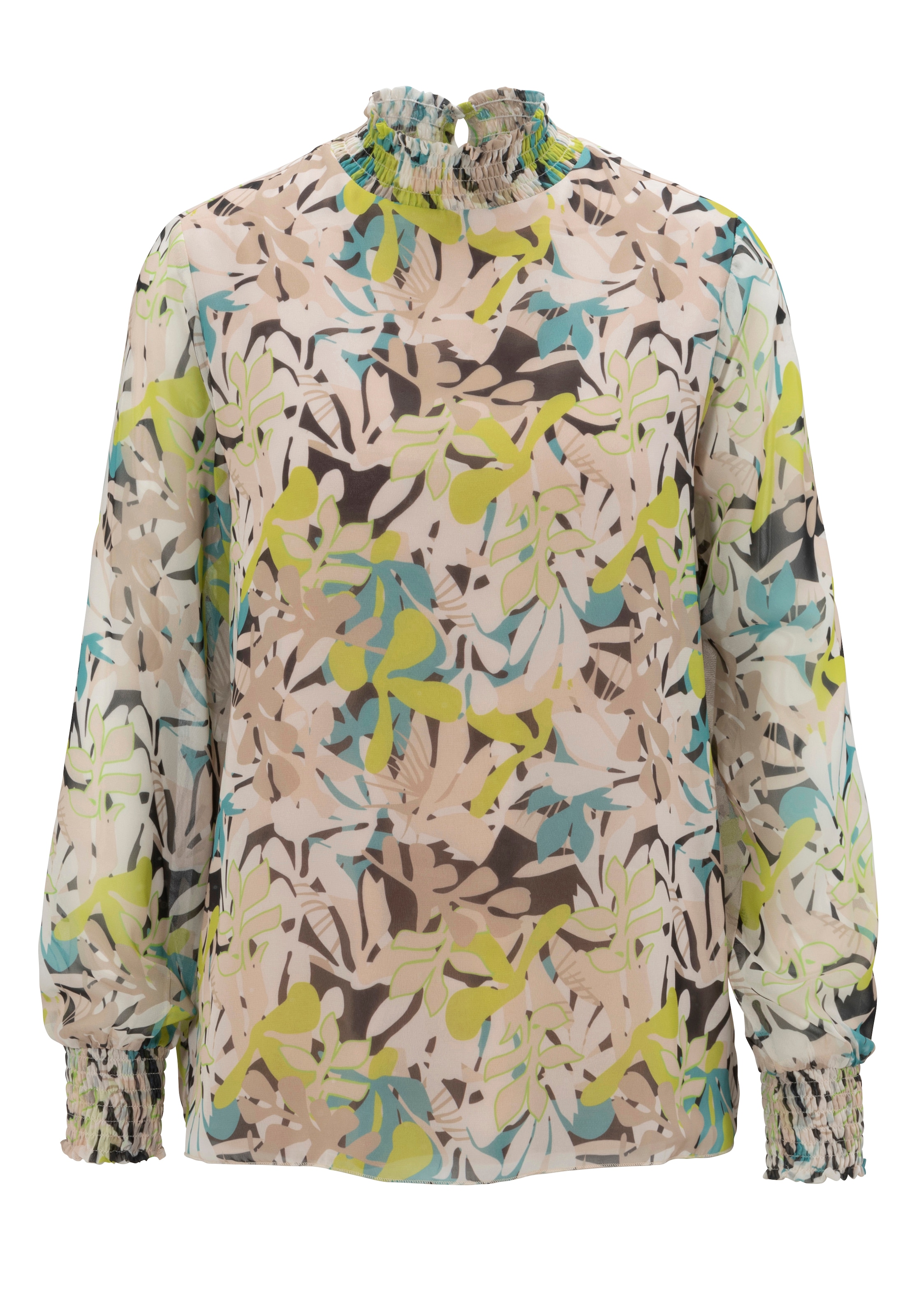 Aniston SELECTED Chiffonbluse, mit Blätterdruck und Smokbündchen