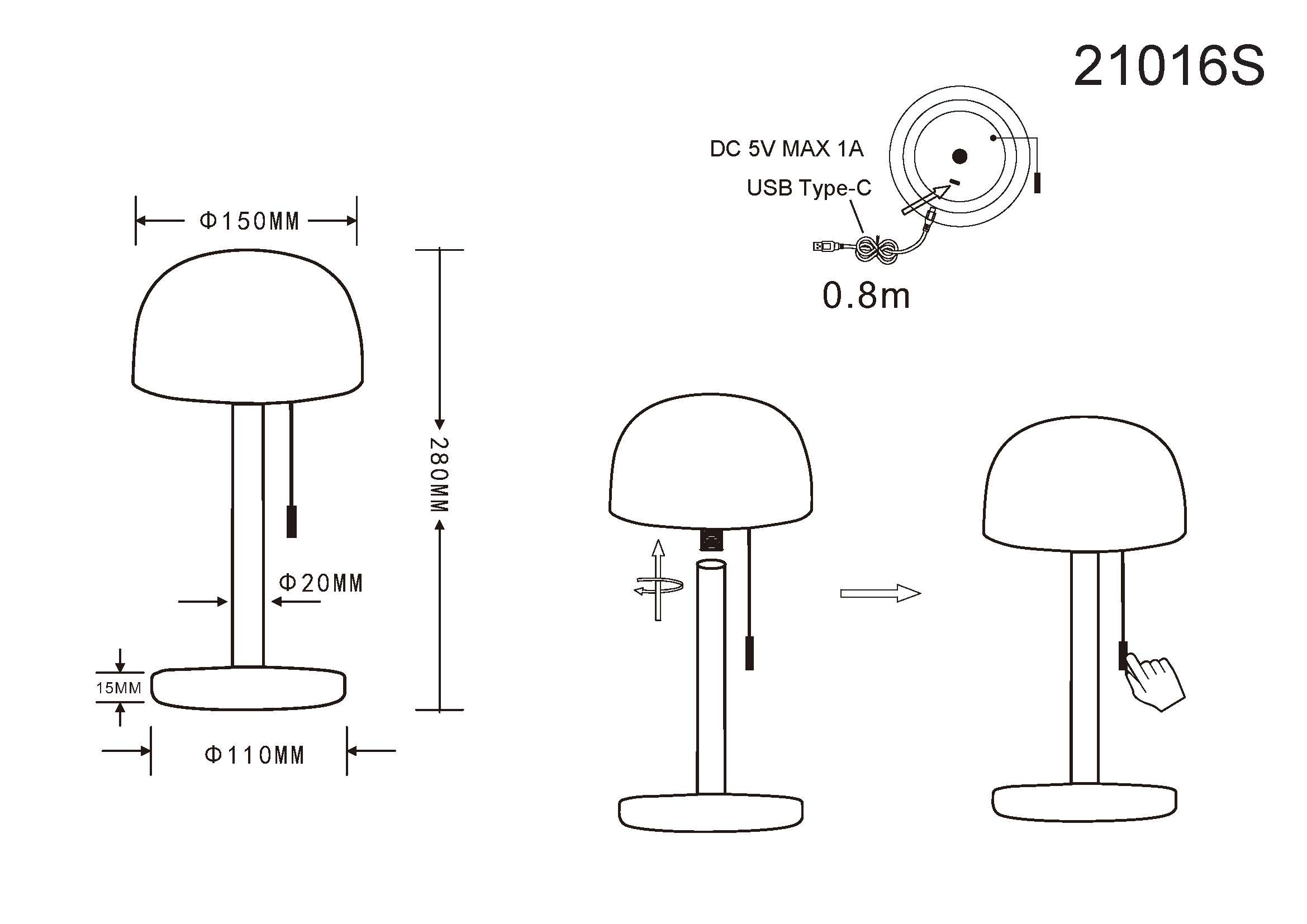GLOBO LIGHTING Lampe de table LED »NORMAN« Module LED 1 cuis blanc chaud - blanc froid lampe de table à batterie aussi pour l'extérieur, interrupteur à tirette, lampe à batterie