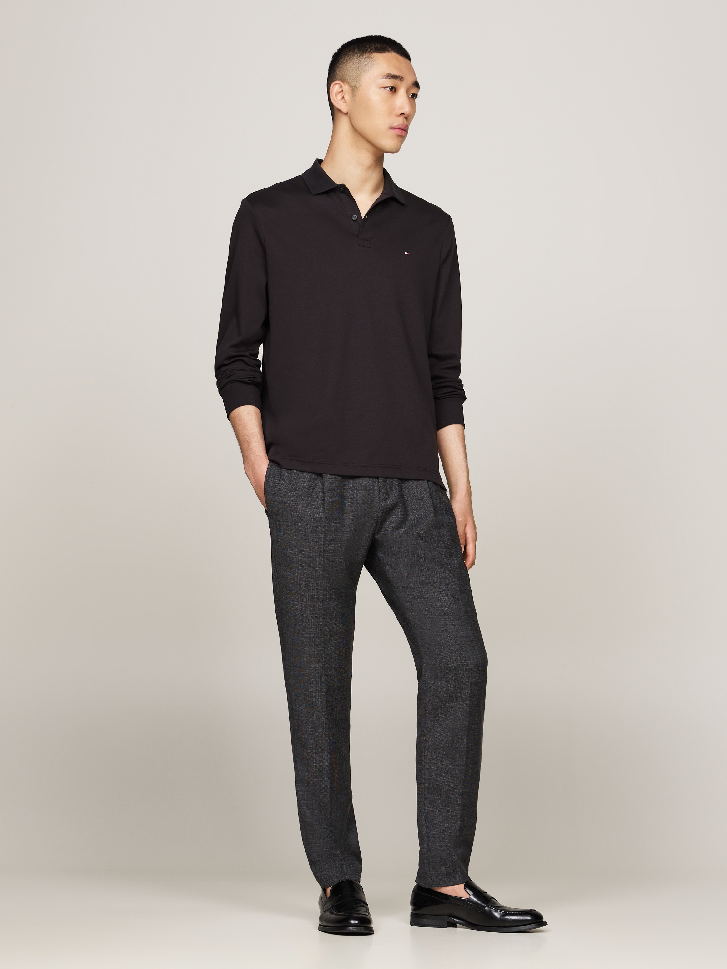 Tommy Hilfiger Polo à manches longues »L/S LIQUID COTTON REG POLO mit Jersey und Markenlabel« unifarben, casual, regular fit, Baumwolle, Polokragen