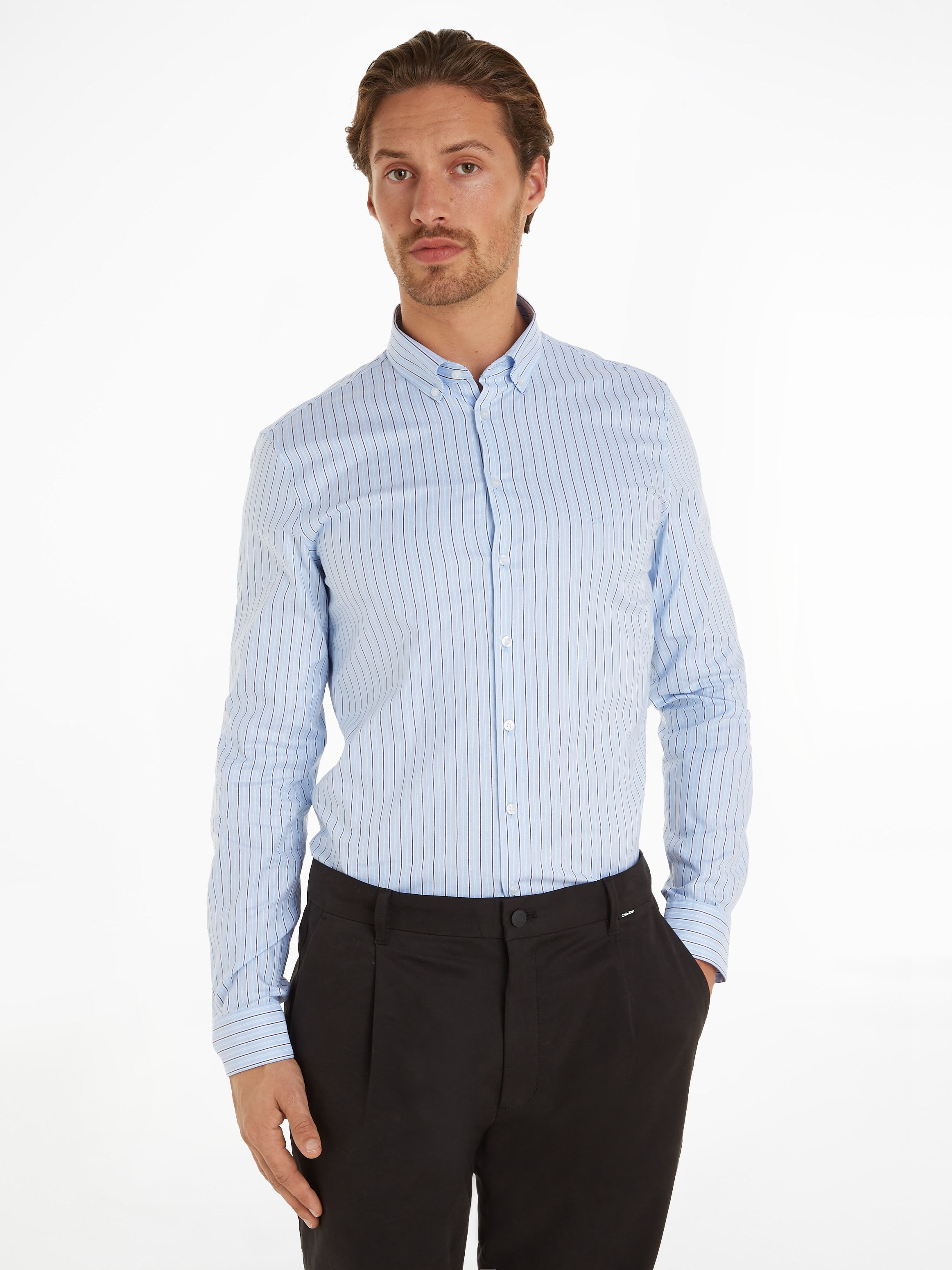 Image of Calvin Klein Langarmhemd "OXFORD 2 TONES STRIPE SLIM SHIRT" mit Knopfleiste