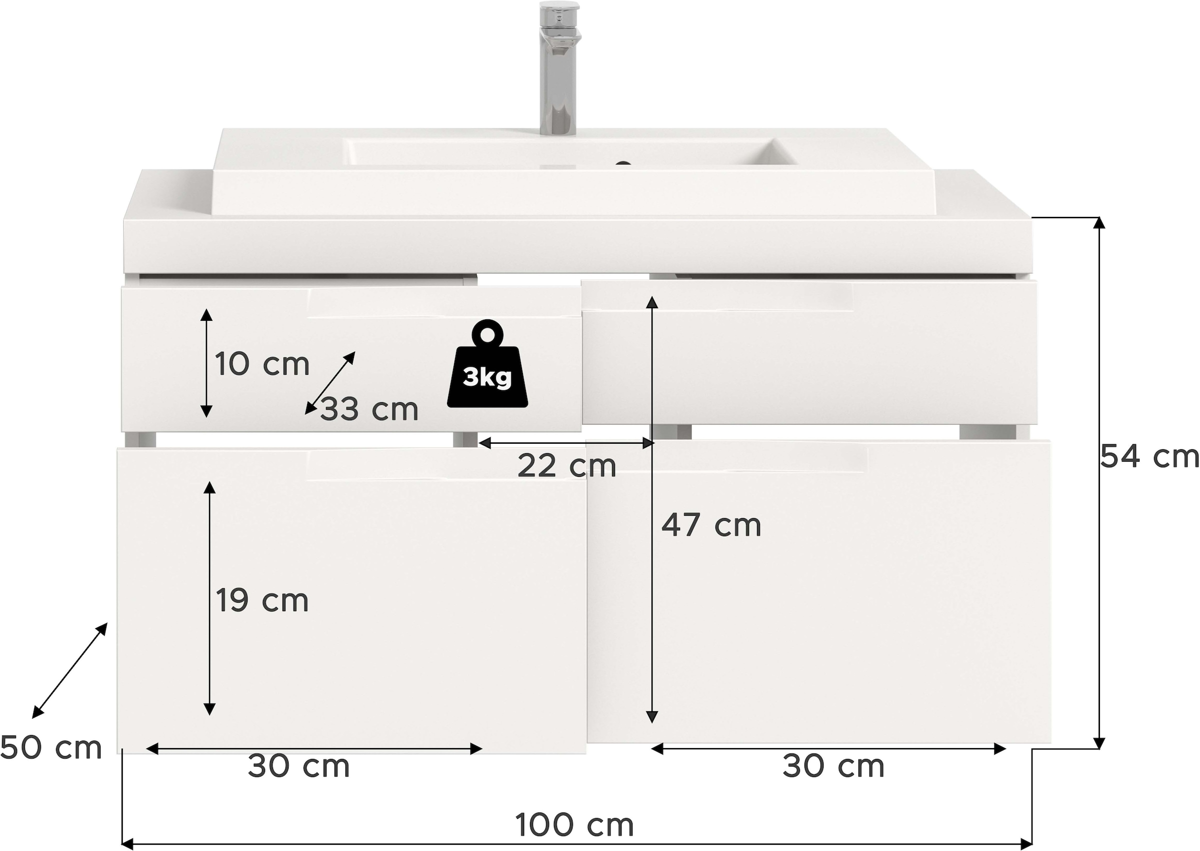 GOODproduct Waschtisch »MAOI, inklusive Mineralguss-Aufsatzwaschbecken, Breite 100cm« Waschbecken, Waschbeckenschrank, Kommode, Badunterschrank