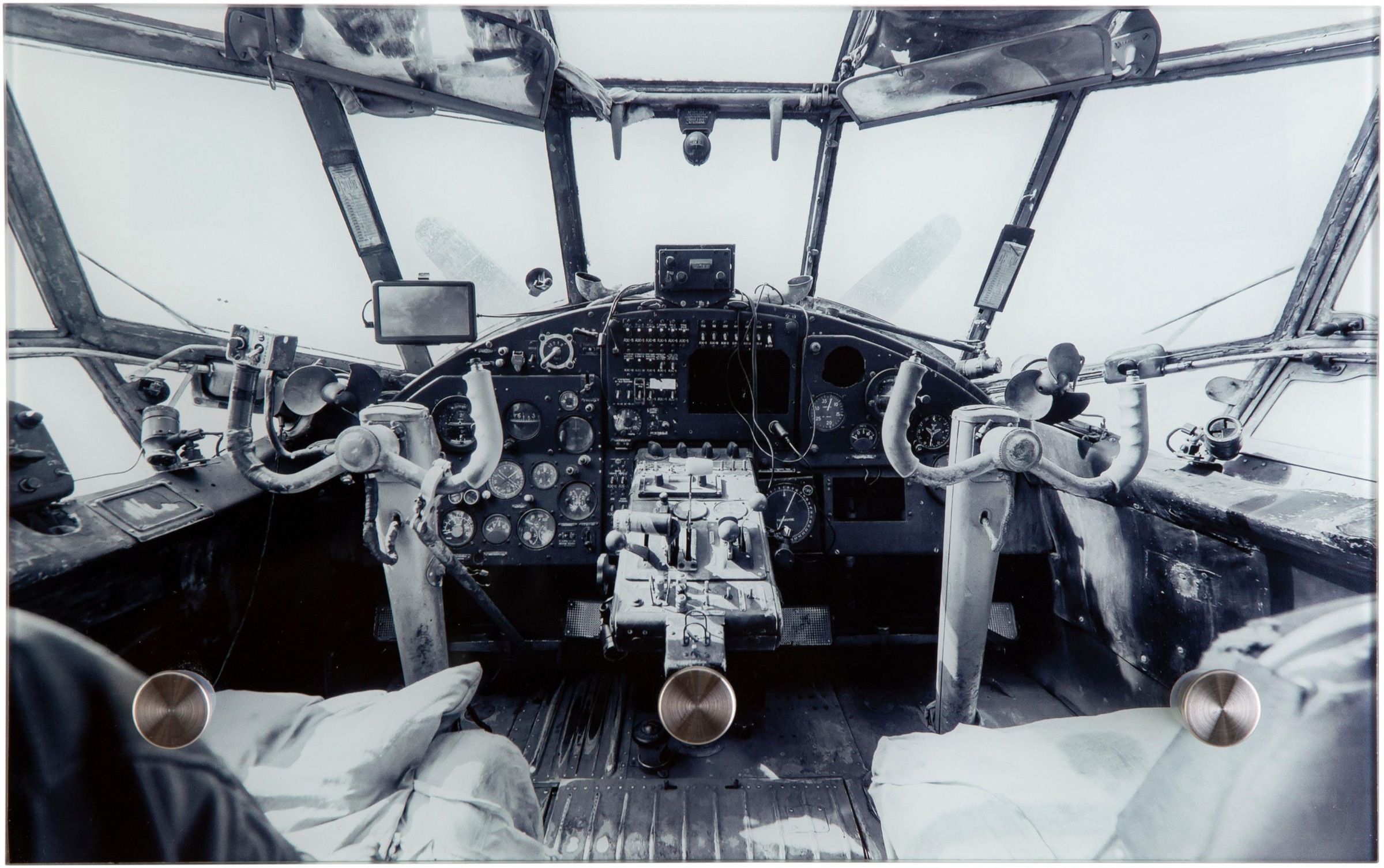 Image of Spiegelprofi GmbH Garderobenleiste »Flugzeugcockpit alt«, Foto eines alten Flugzeugcockpits in schwarz, weiss, Retro-Look bei Ackermann Versand Schweiz