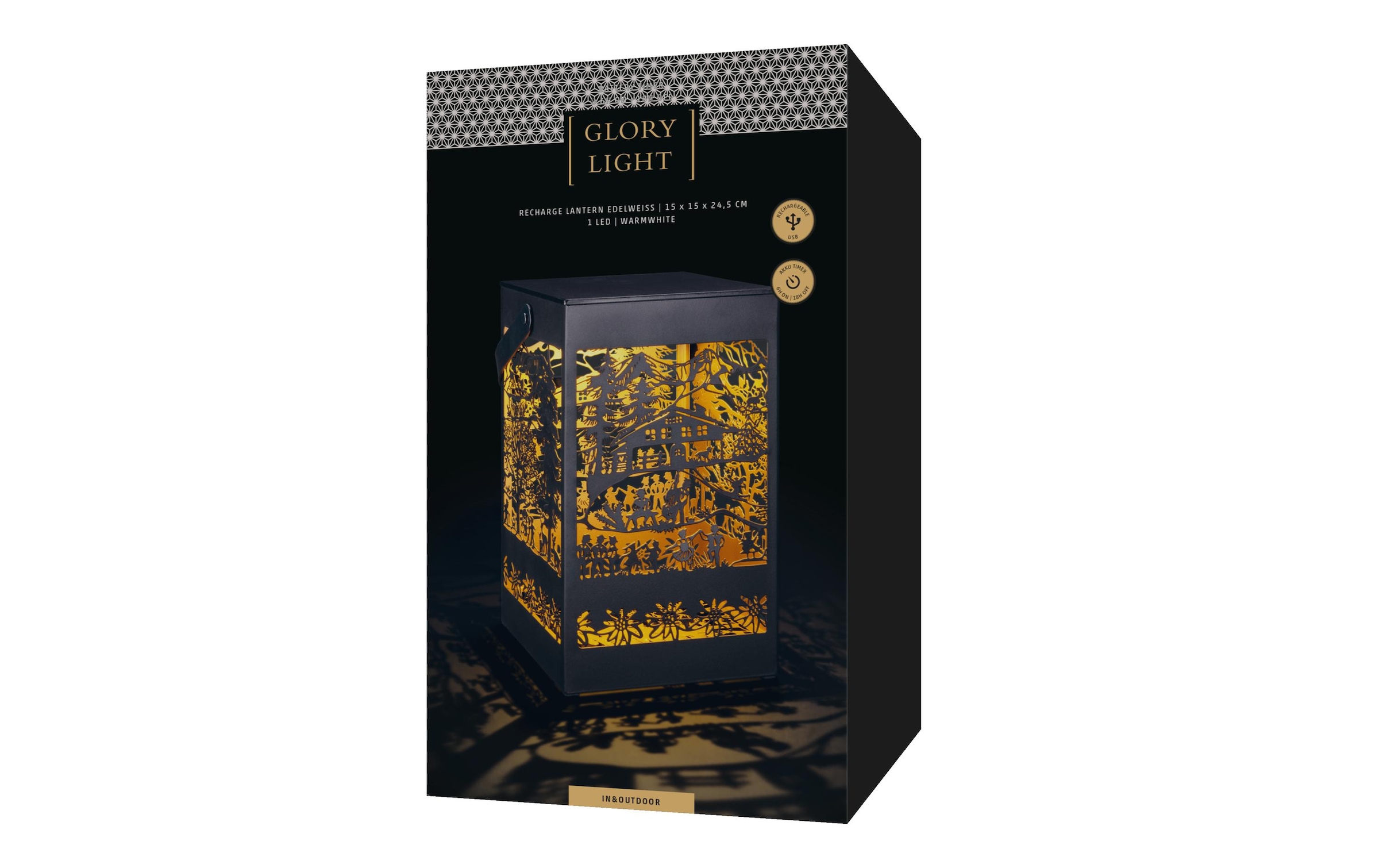 Image of STT LED Laterne "Edelweiss Recharge USB" LED-Modul Warmweiss