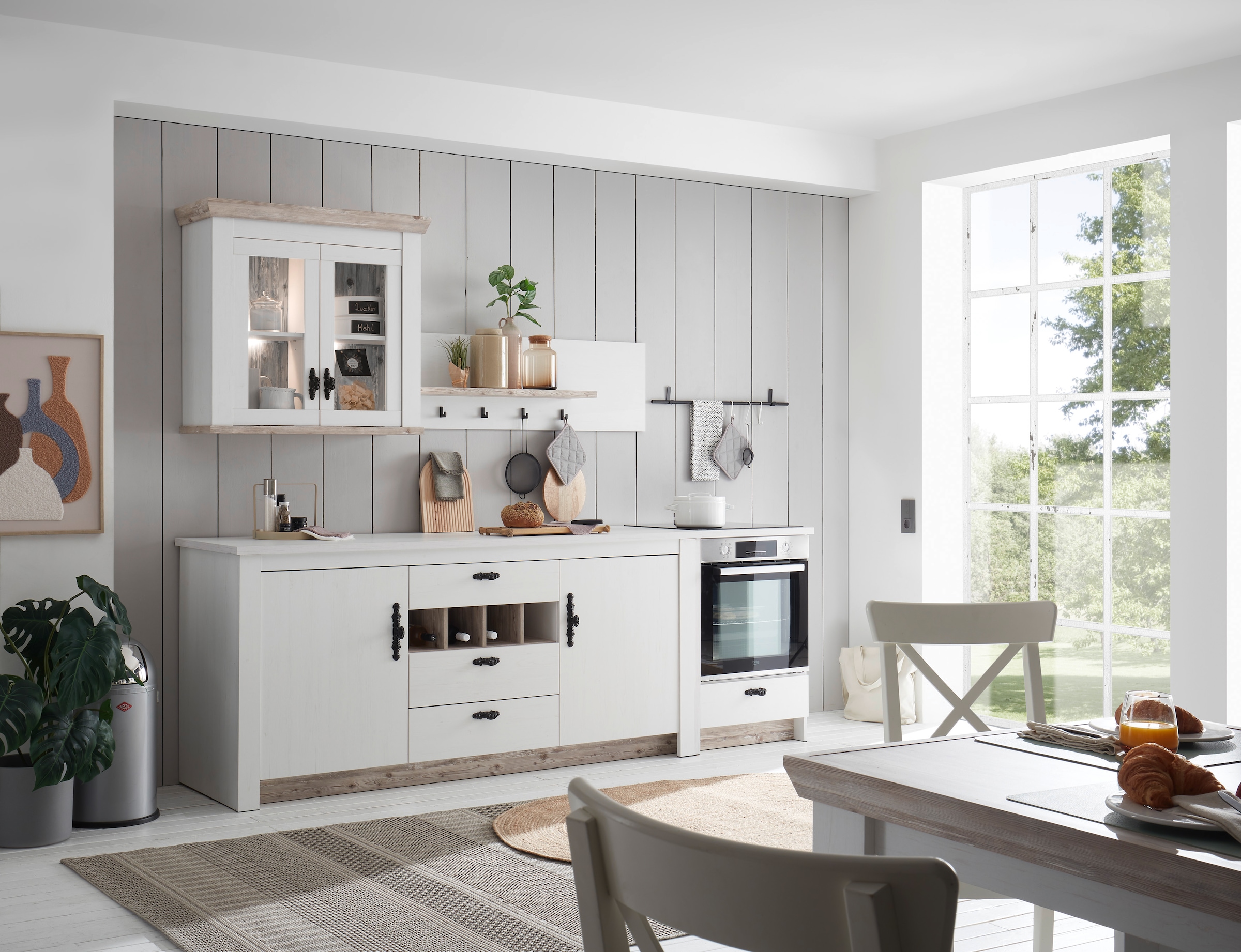 Home affaire Unterschrank »Florenz, Küchenunterschrank in Pinie Weiss, Unterschrank«, mit verschnörkeltem Metallgriff, im Landhausstil, Arbeitshöhe 92 cm