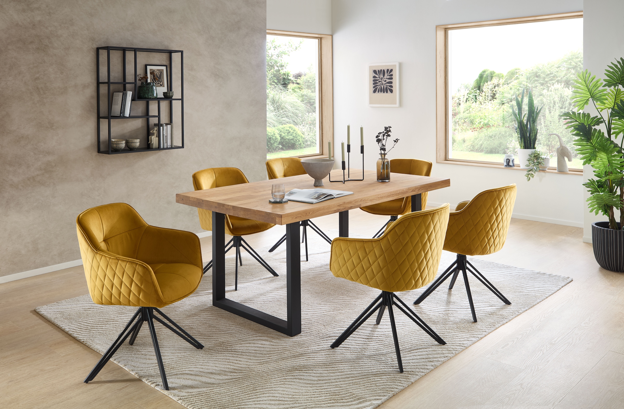 Stolkom Table de salle à manger »Chris Esszimmertisch Eiche Massivholz, BxHxT 110x47x70 cm« Gerade Kante, Industrial Style Eiche Massivholz