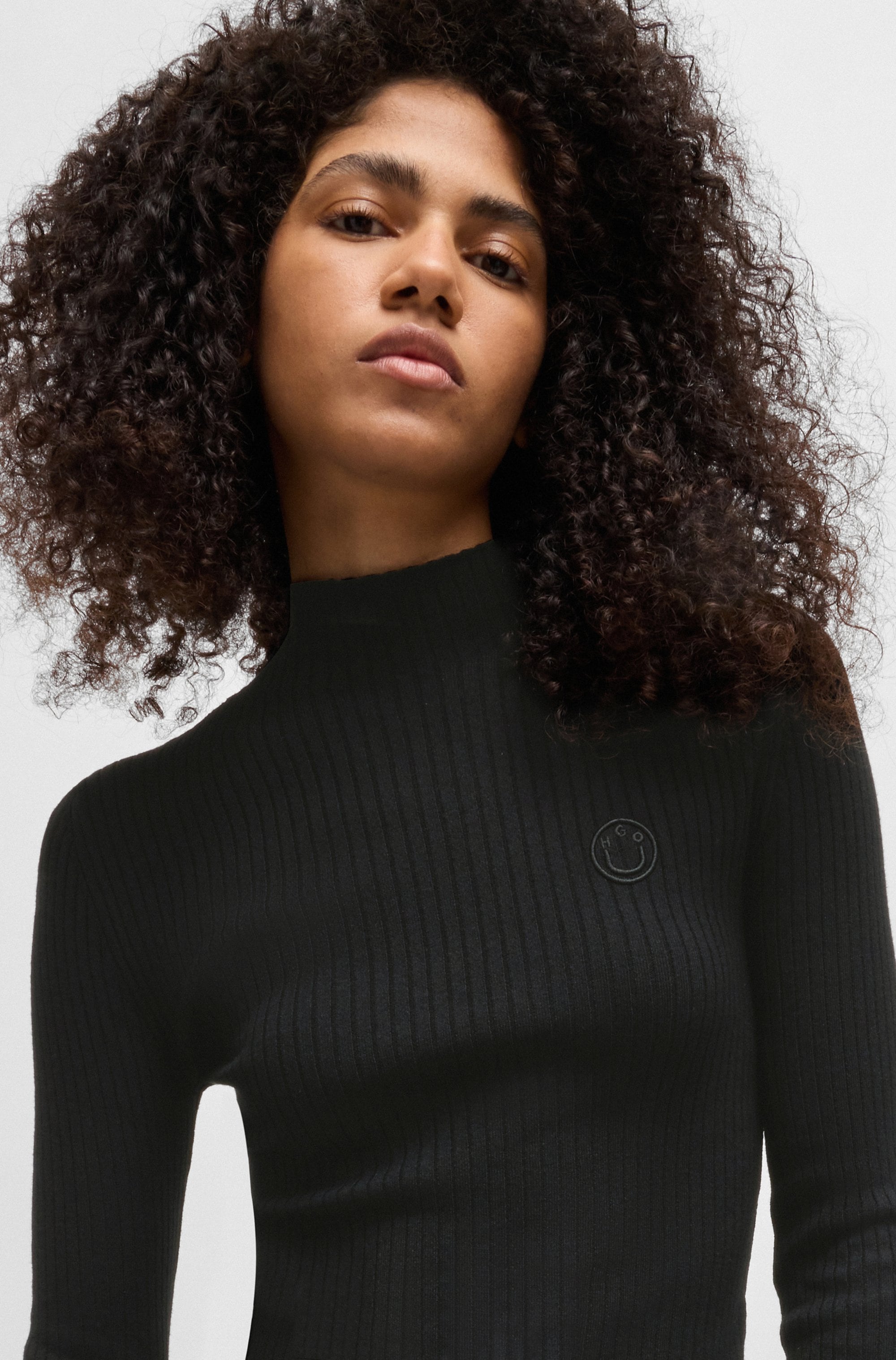 HUGO Blue Pull à col montant »Sarmie« mit Label-Stitching